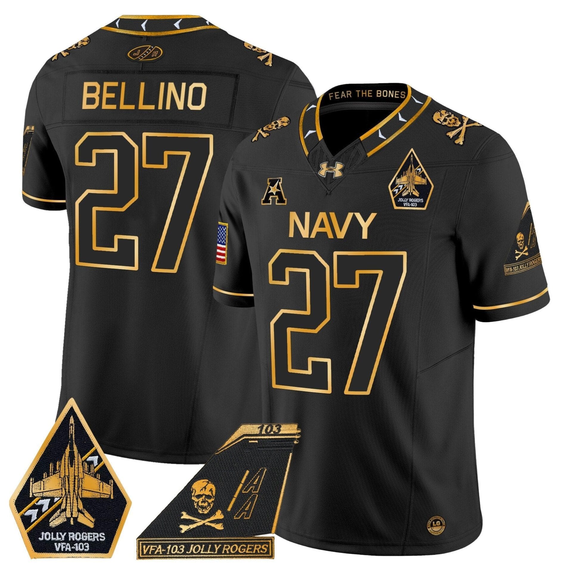 Navy Midshipmen 2024 Jolly Rogers Patch Gold Vapor Limited Jersey - All Stitched - Image 26