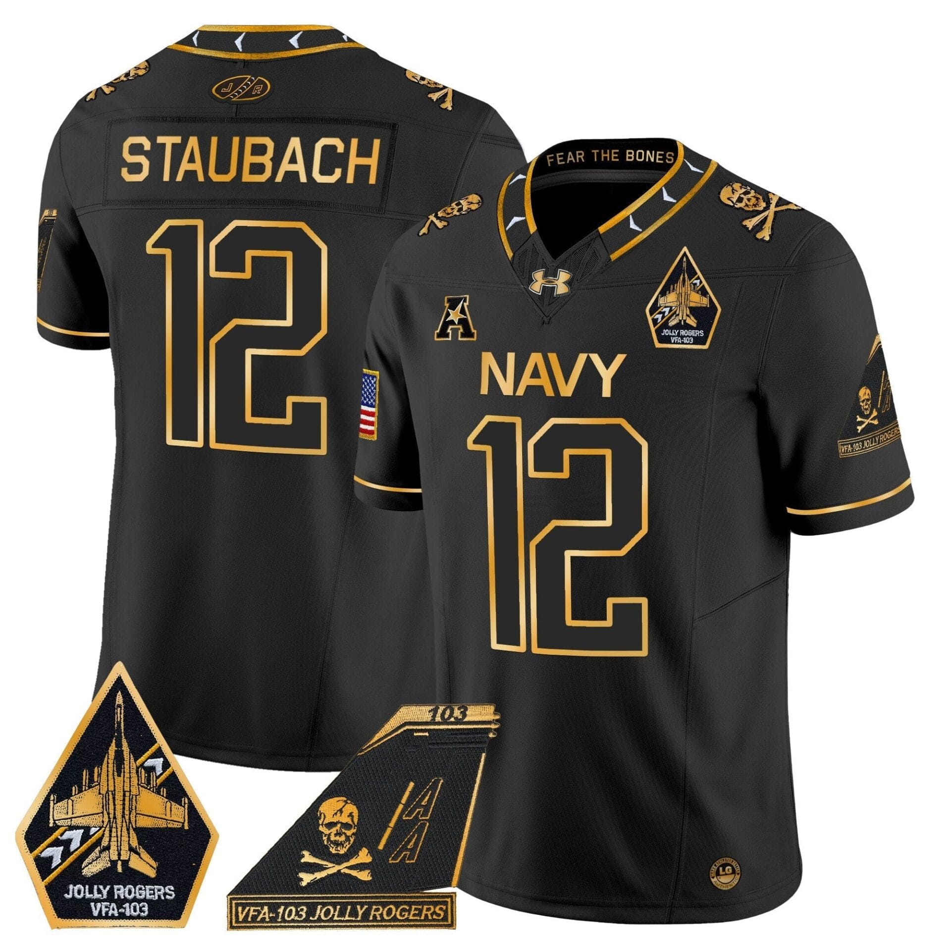 Navy Midshipmen 2024 Jolly Rogers Patch Gold Vapor Limited Jersey - All Stitched - Image 25