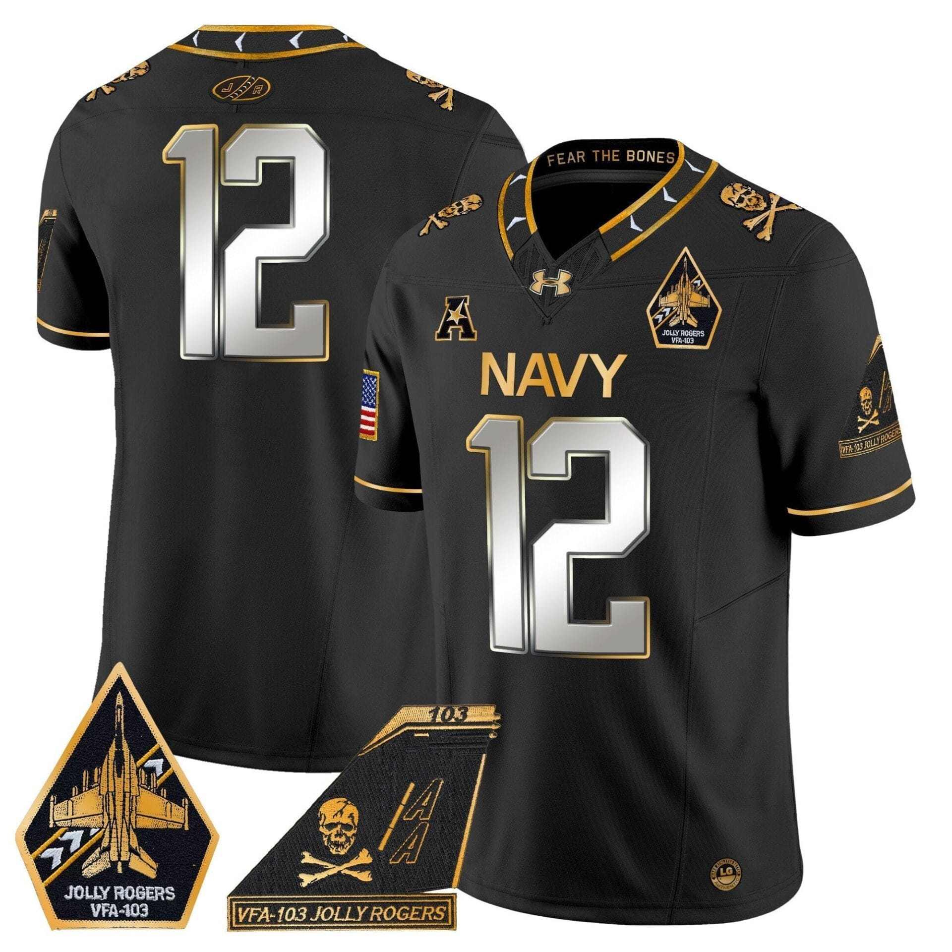 Navy Midshipmen 2024 Jolly Rogers Patch Gold Vapor Limited Jersey - All Stitched - Image 40