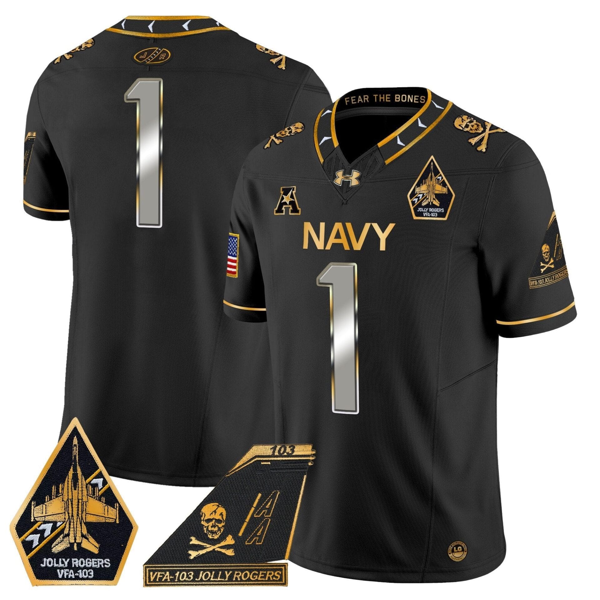 Navy Midshipmen 2024 Jolly Rogers Patch Gold Vapor Limited Jersey - All Stitched - Image 39