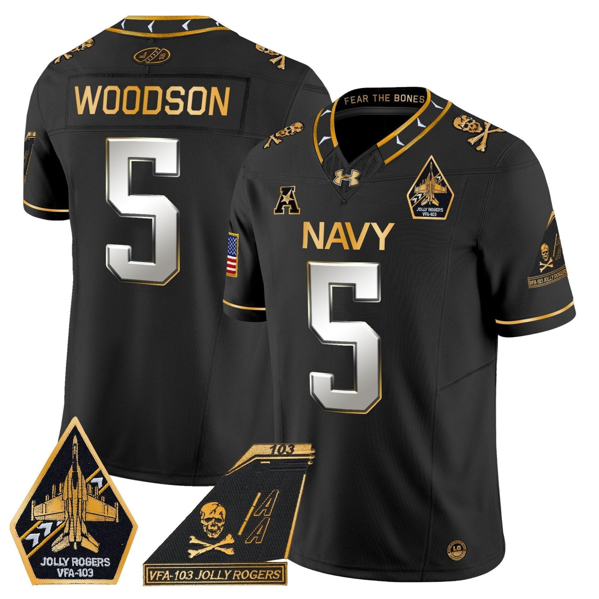 Navy Midshipmen 2024 Jolly Rogers Patch Gold Vapor Limited Jersey - All Stitched - Image 34