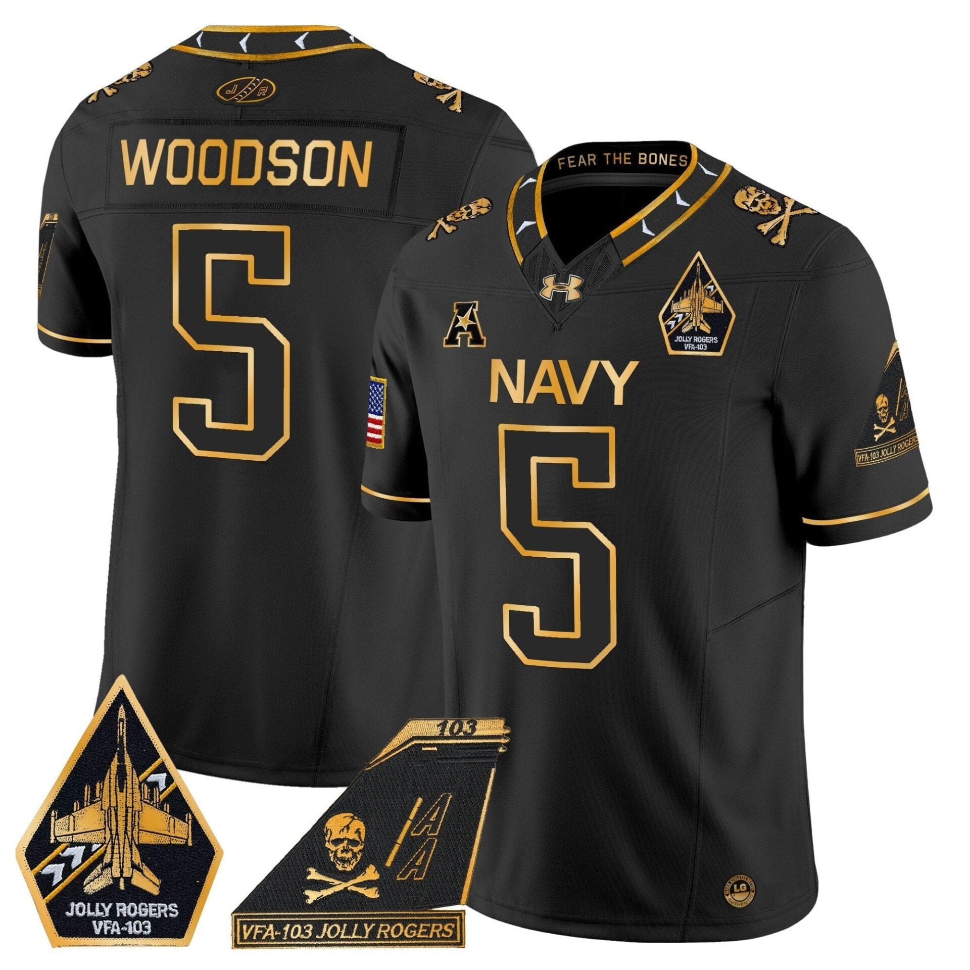 Navy Midshipmen 2024 Jolly Rogers Patch Gold Vapor Limited Jersey - All Stitched - Image 24
