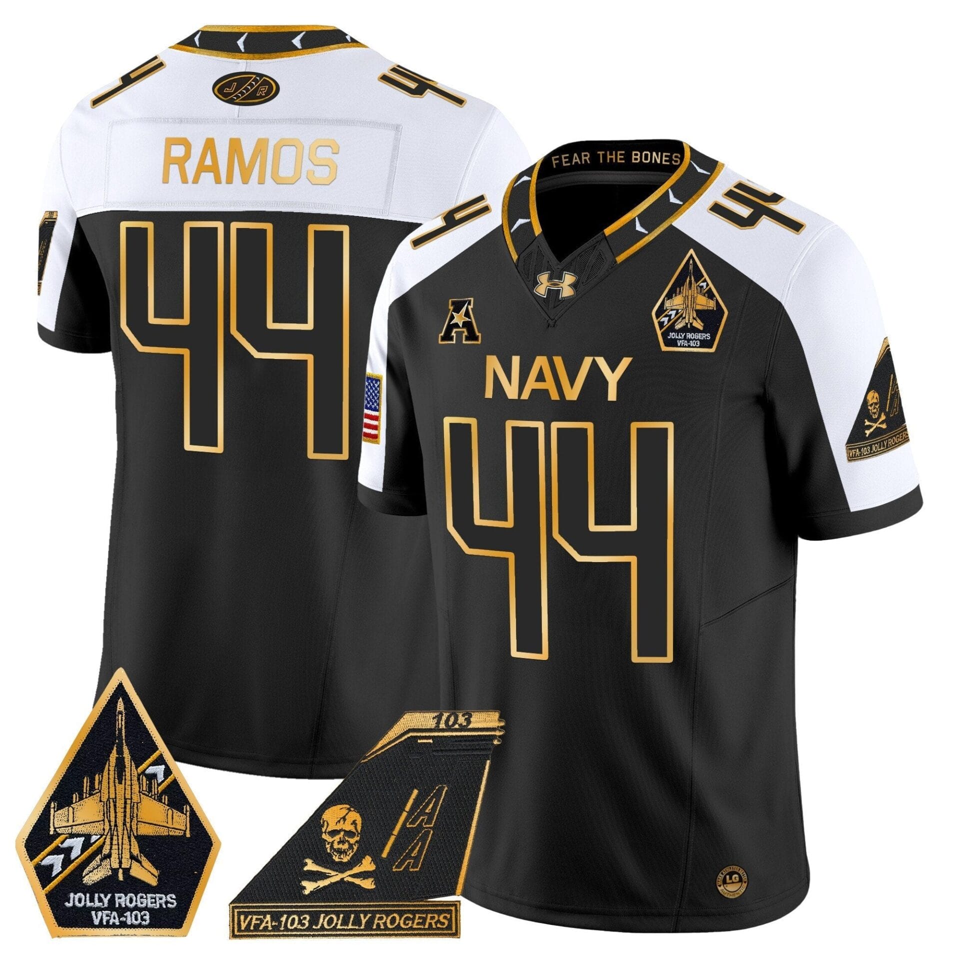 Navy Midshipmen 2024 Jolly Rogers Patch Gold Vapor Limited Jersey - All Stitched - Image 3