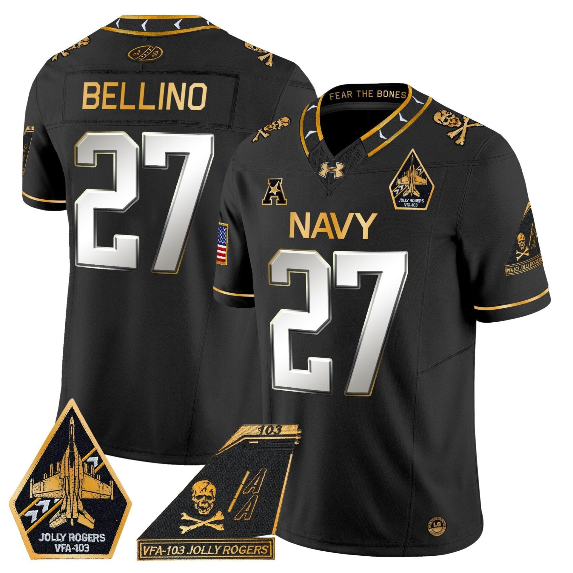 Navy Midshipmen 2024 Jolly Rogers Patch Gold Vapor Limited Jersey - All Stitched - Image 36