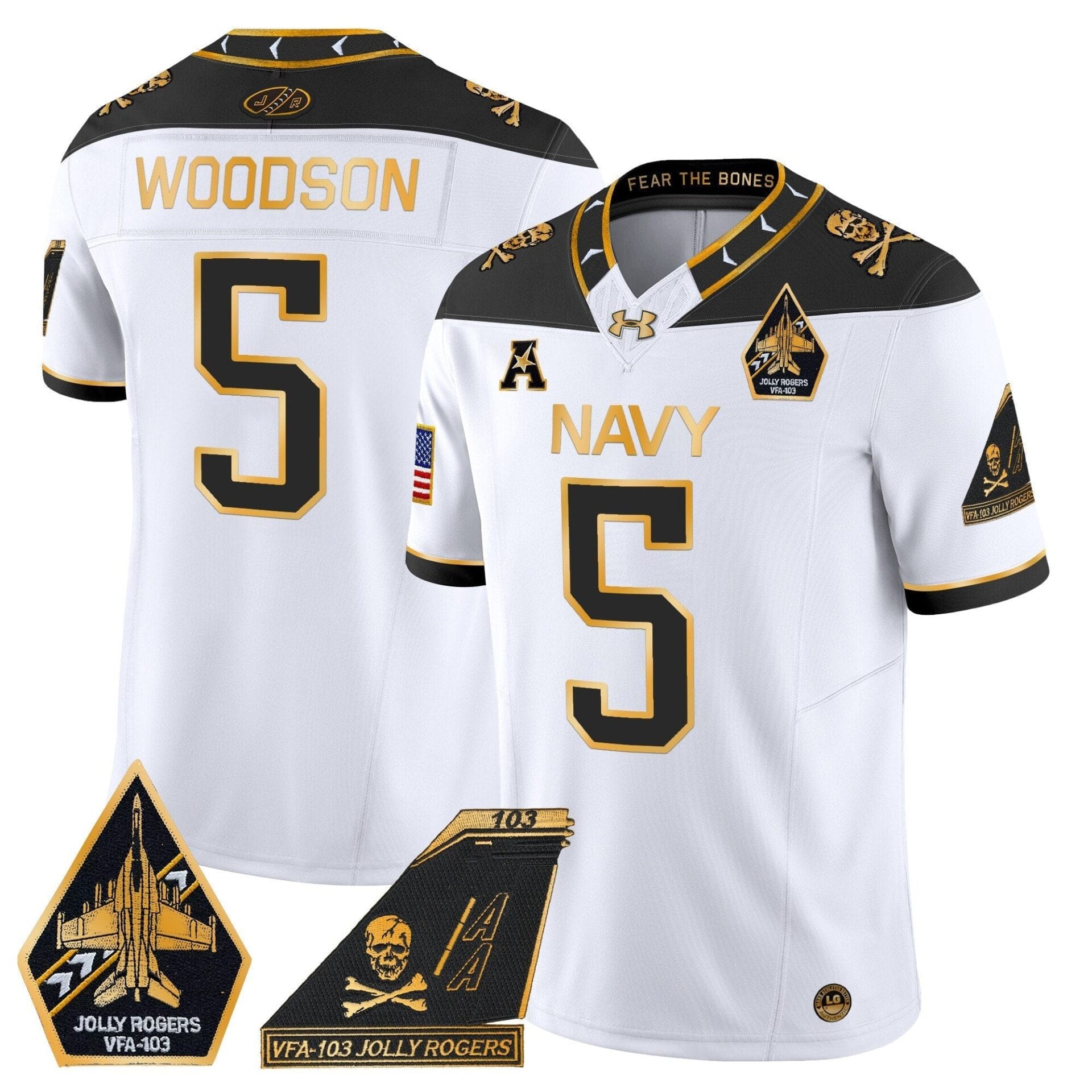 Navy Midshipmen 2024 Jolly Rogers Patch Gold Vapor Limited Jersey - All Stitched - Image 14