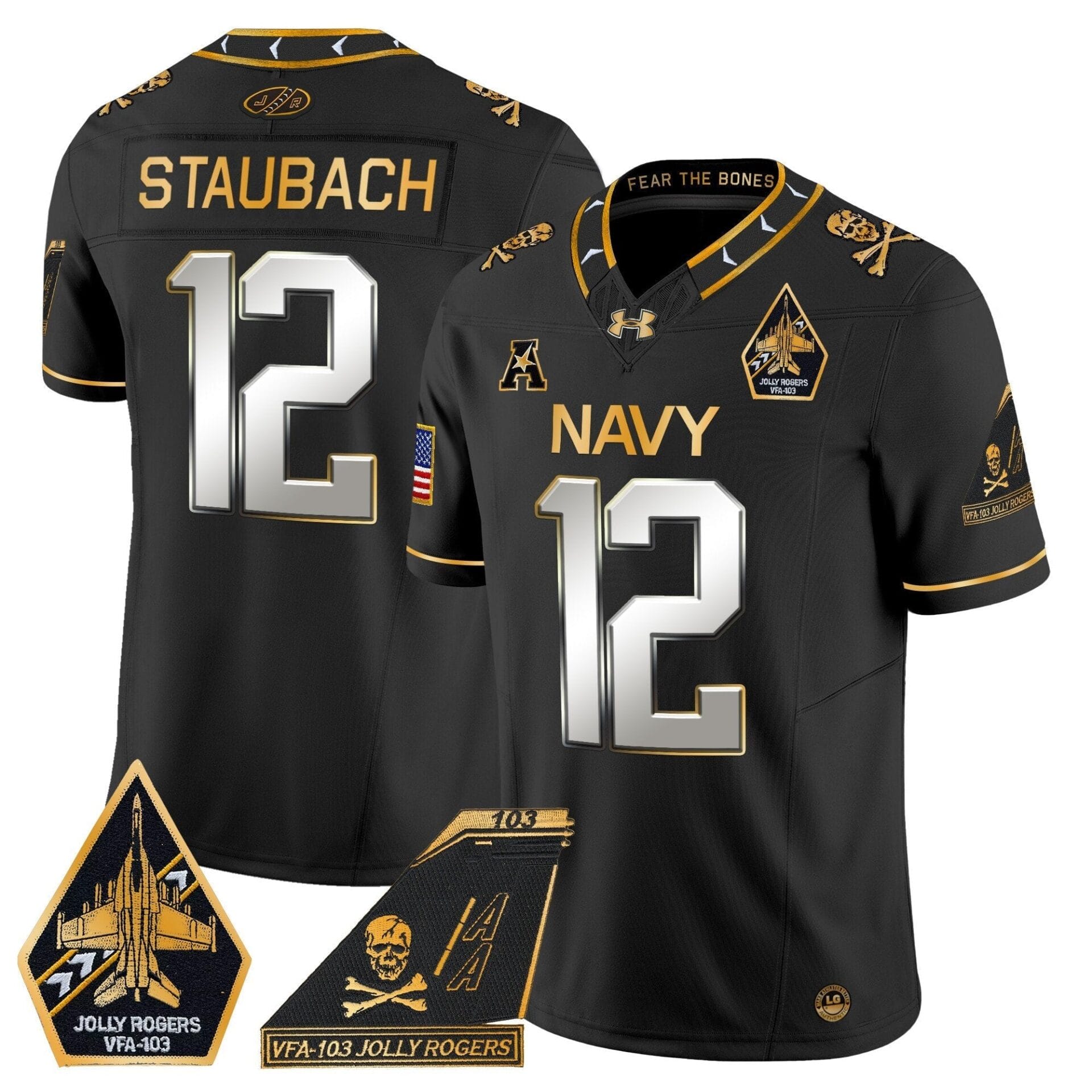 Navy Midshipmen 2024 Jolly Rogers Patch Gold Vapor Limited Jersey - All Stitched - Image 35