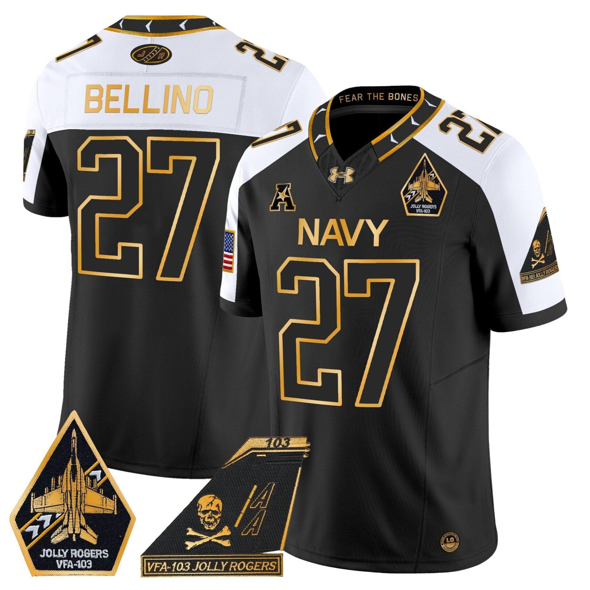 Navy Midshipmen 2024 Jolly Rogers Patch Gold Vapor Limited Jersey - All Stitched - Image 6