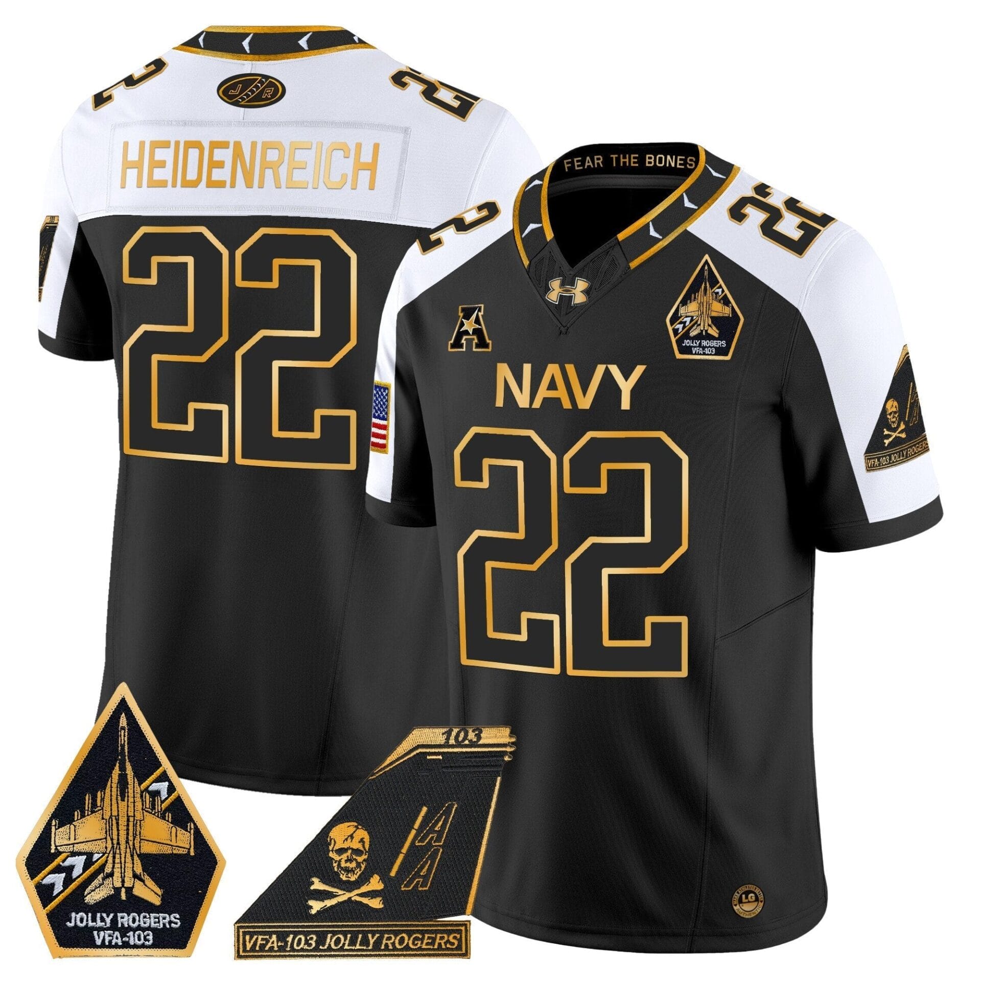 Navy Midshipmen 2024 Jolly Rogers Patch Gold Vapor Limited Jersey - All Stitched - Image 2