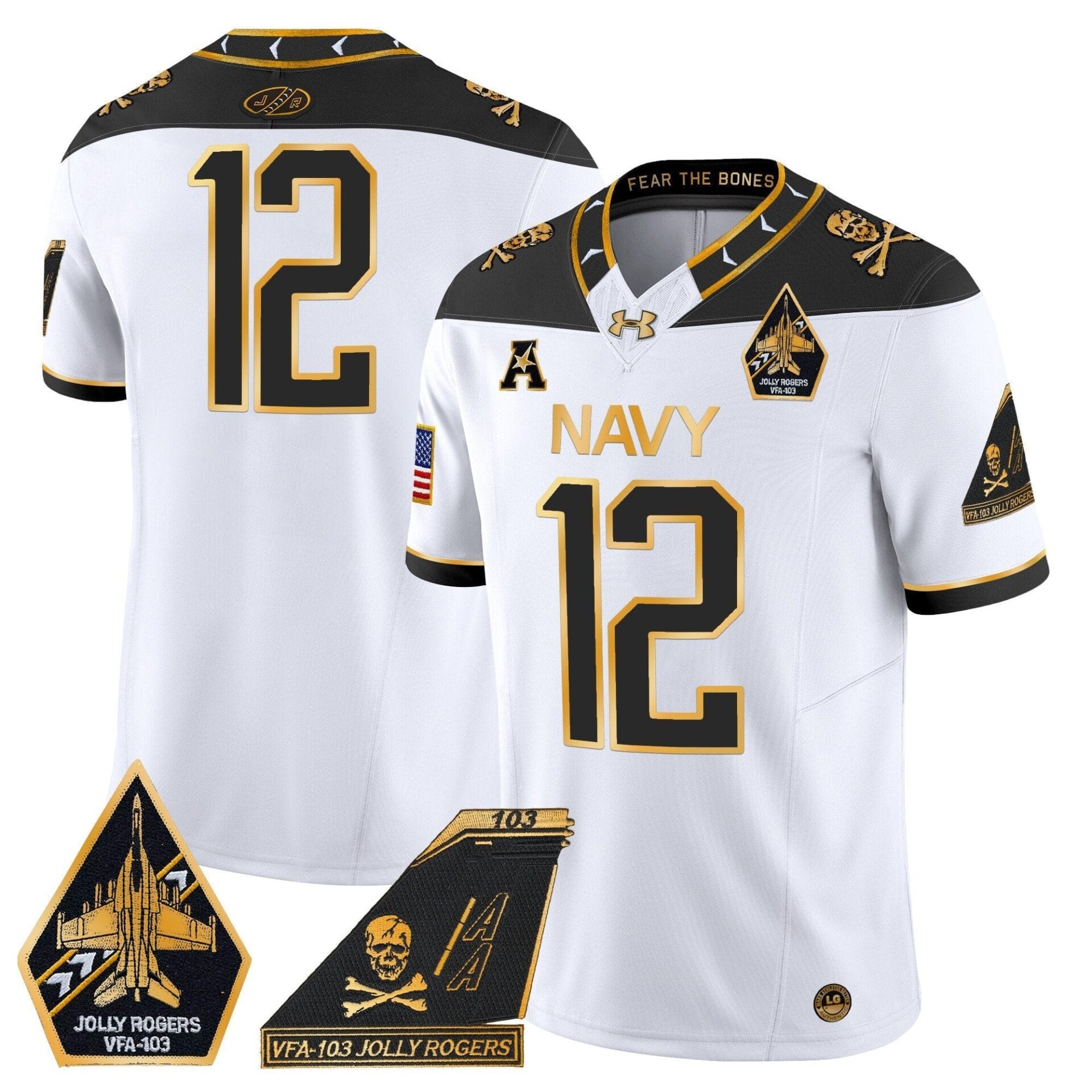 Navy Midshipmen 2024 Jolly Rogers Patch Gold Vapor Limited Jersey - All Stitched - Image 20