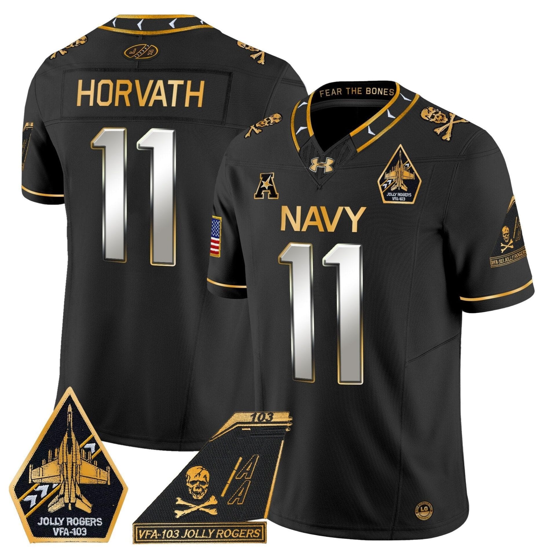 Navy Midshipmen 2024 Jolly Rogers Patch Gold Vapor Limited Jersey - All Stitched - Image 31