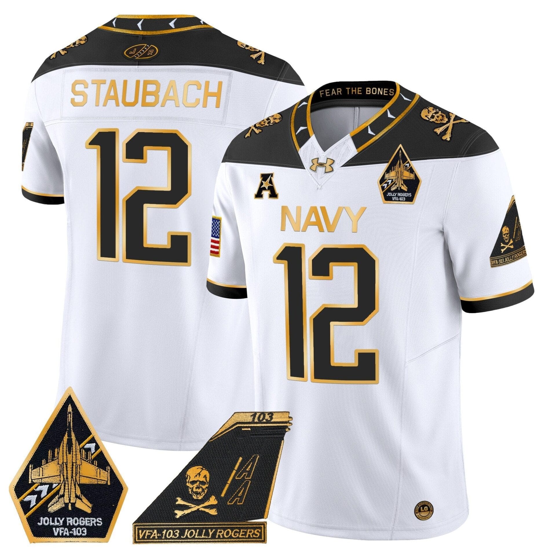 Navy Midshipmen 2024 Jolly Rogers Patch Gold Vapor Limited Jersey - All Stitched - Image 15