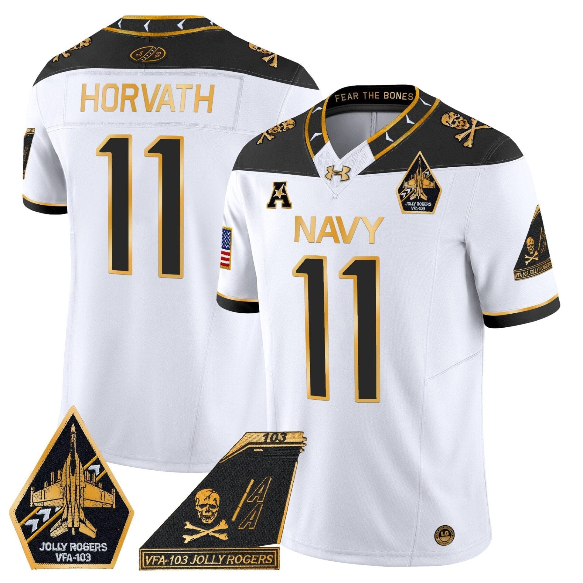 Navy Midshipmen 2024 Jolly Rogers Patch Gold Vapor Limited Jersey - All Stitched - Image 11