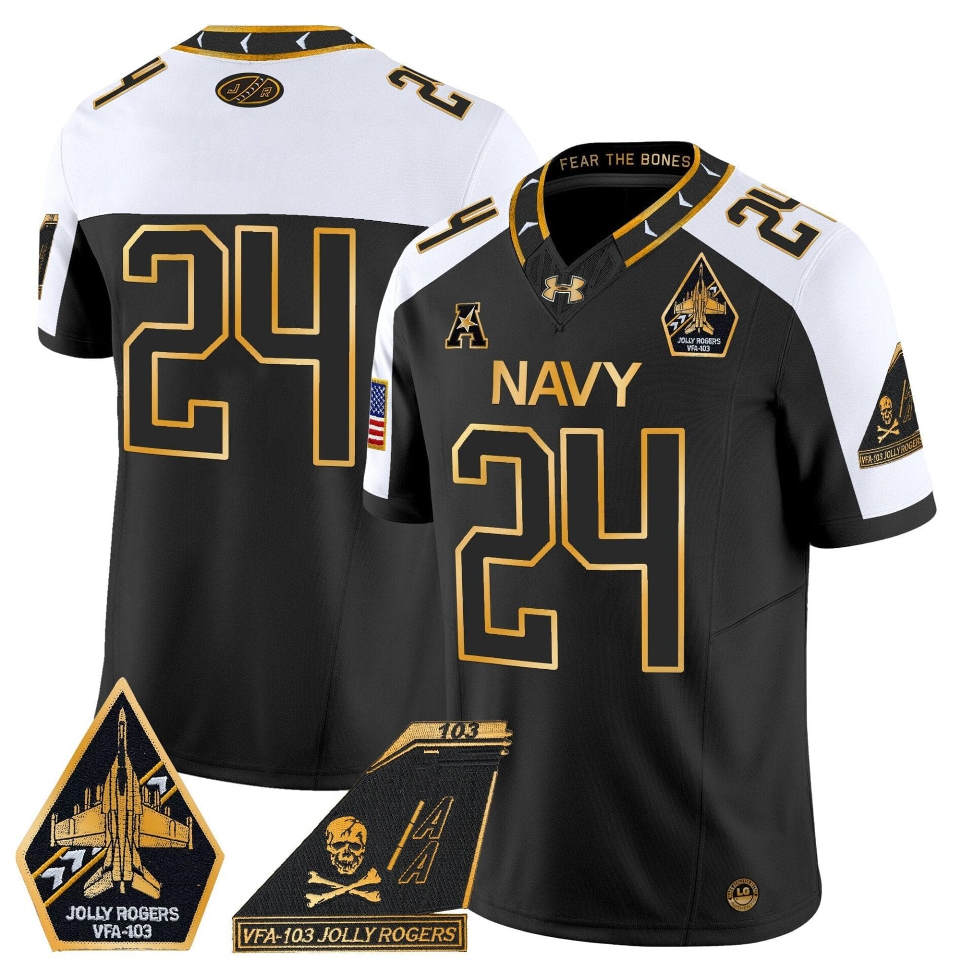 Navy Midshipmen 2024 Jolly Rogers Patch Gold Vapor Limited Jersey - All Stitched - Image 8