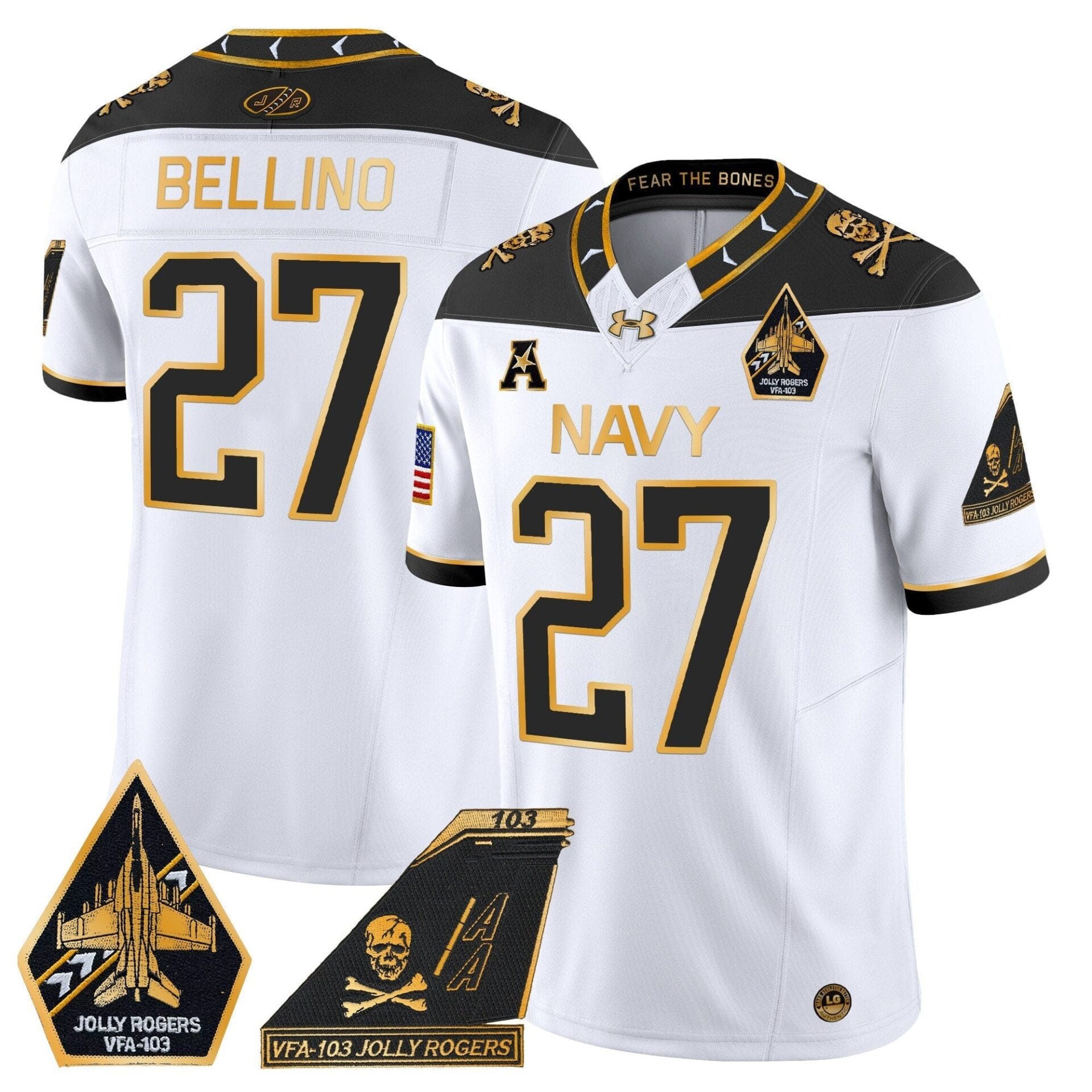 Navy Midshipmen 2024 Jolly Rogers Patch Gold Vapor Limited Jersey - All Stitched - Image 16