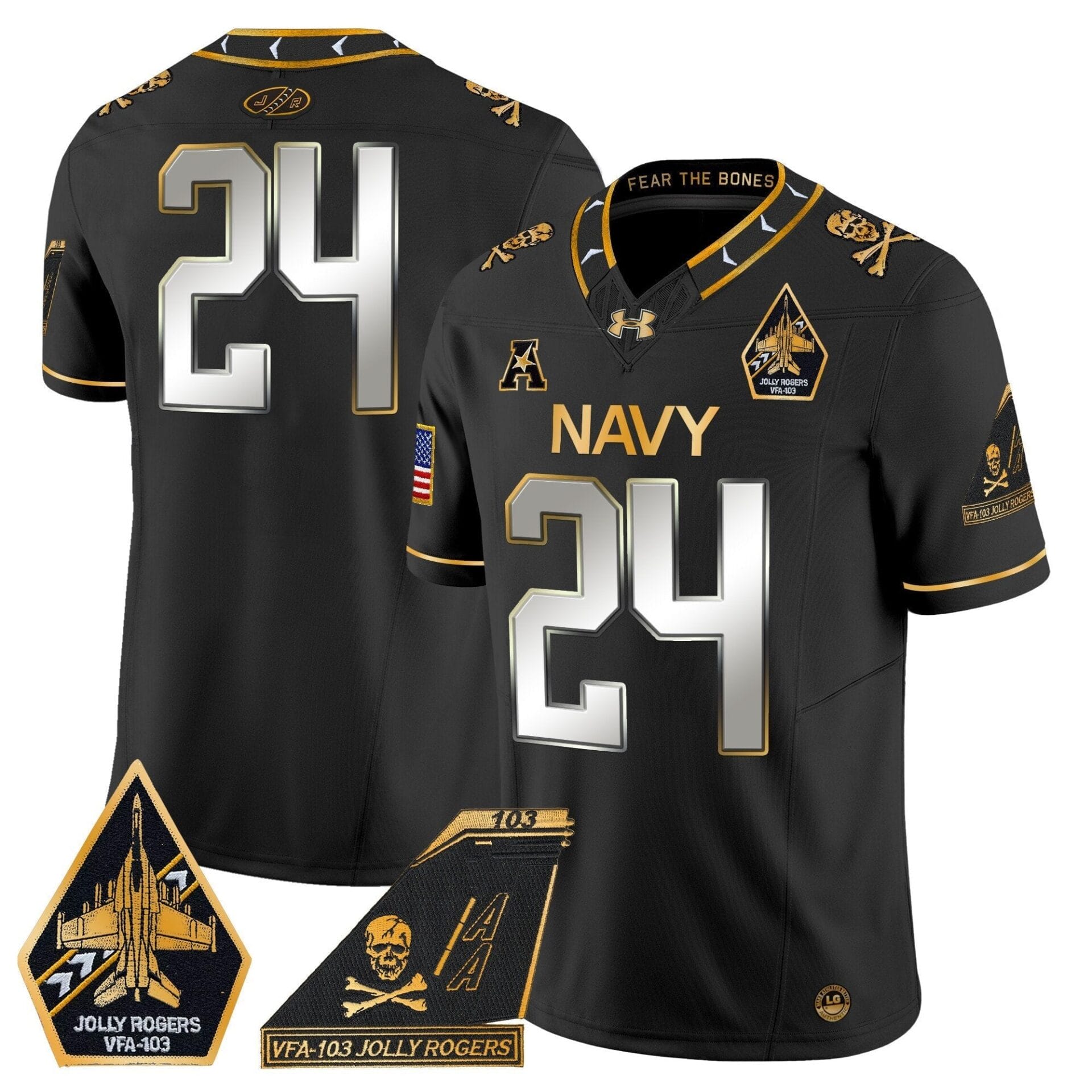 Navy Midshipmen 2024 Jolly Rogers Patch Gold Vapor Limited Jersey - All Stitched - Image 38