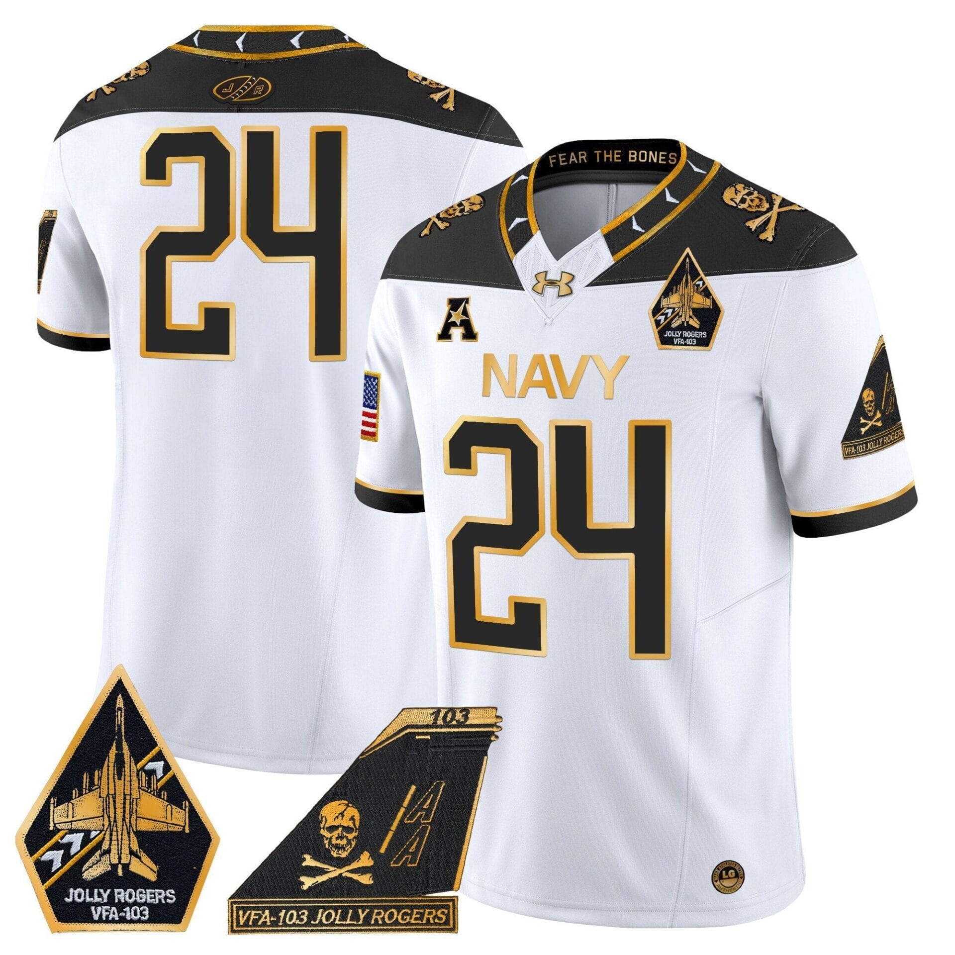 Navy Midshipmen 2024 Jolly Rogers Patch Gold Vapor Limited Jersey - All Stitched - Image 18