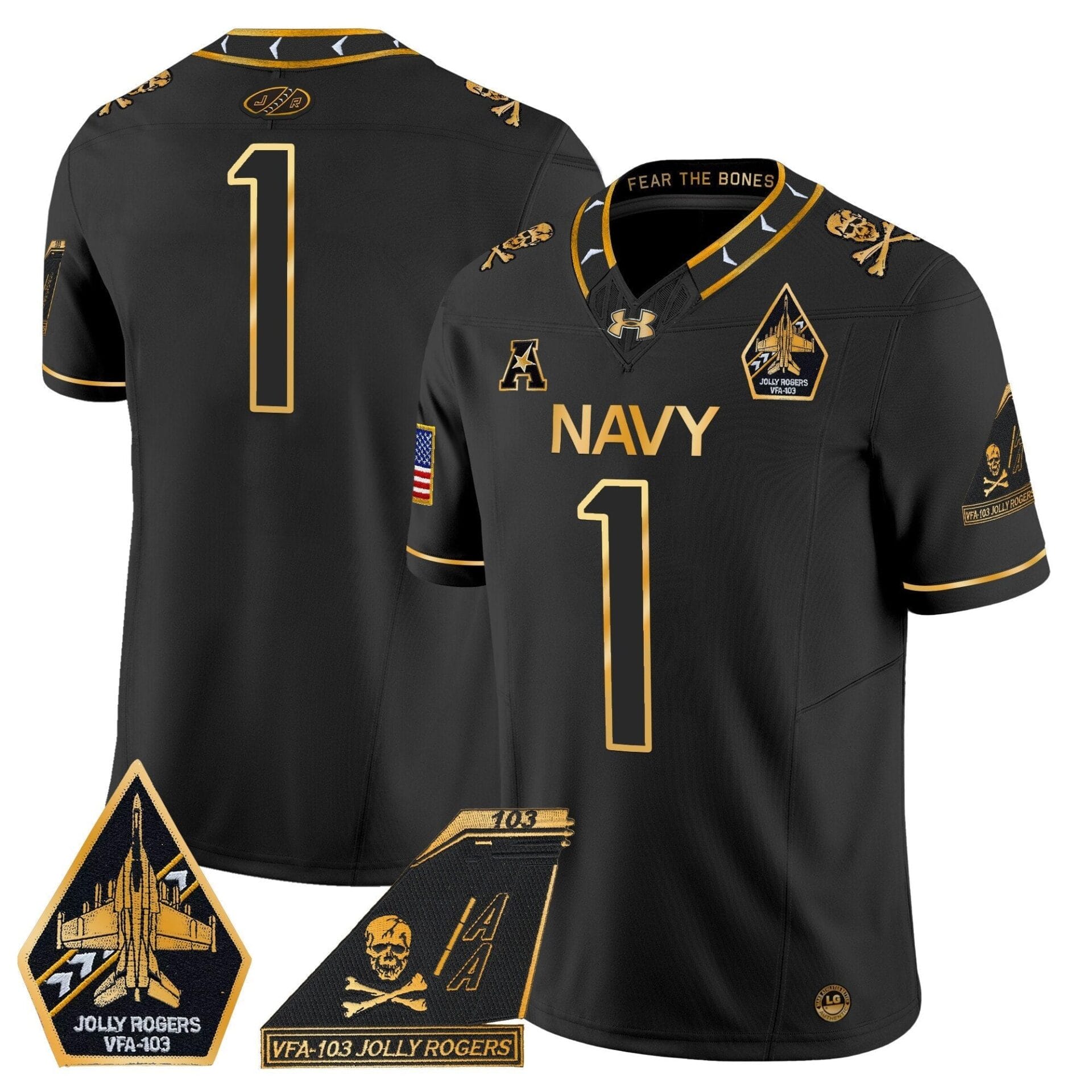 Navy Midshipmen 2024 Jolly Rogers Patch Gold Vapor Limited Jersey - All Stitched - Image 29