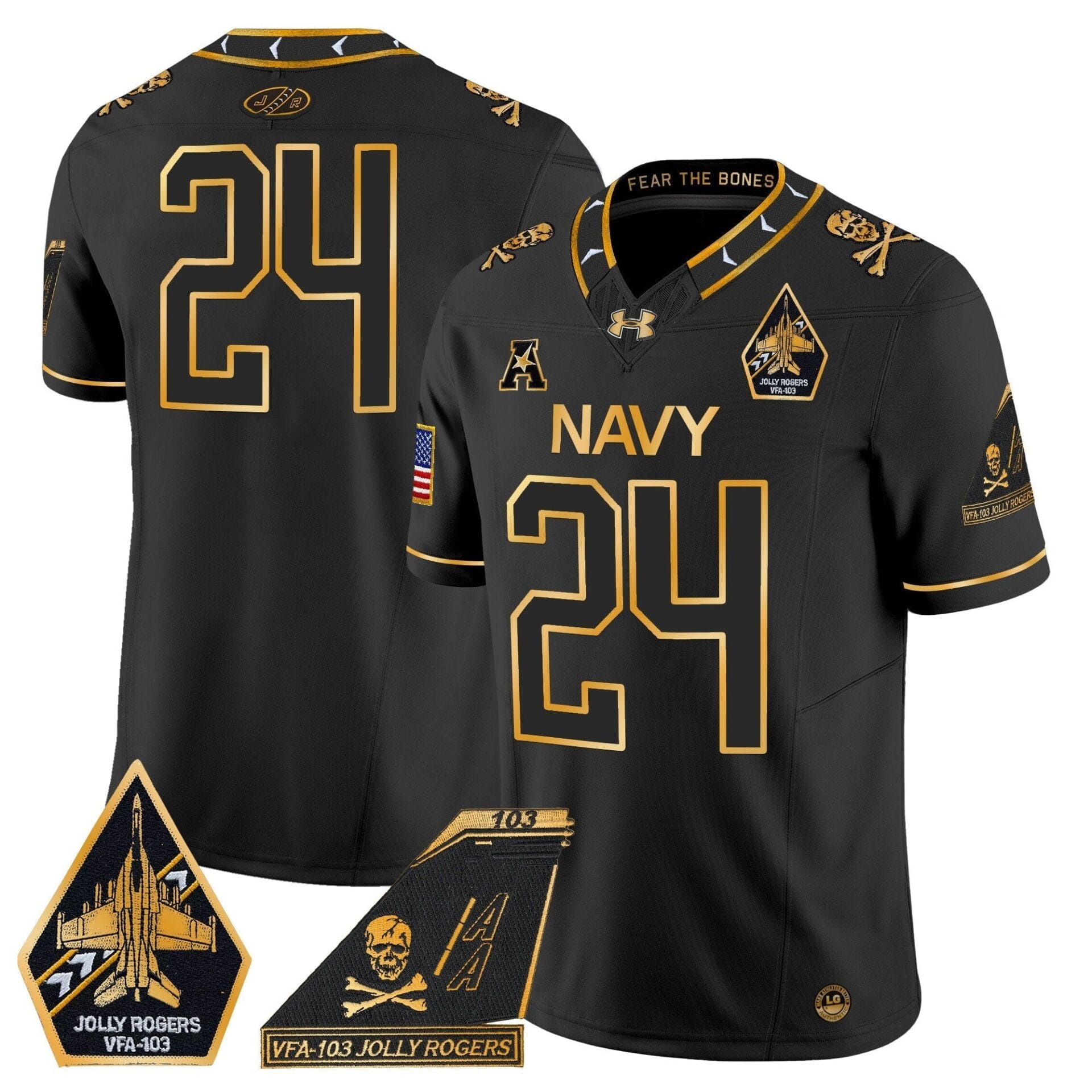 Navy Midshipmen 2024 Jolly Rogers Patch Gold Vapor Limited Jersey - All Stitched - Image 28