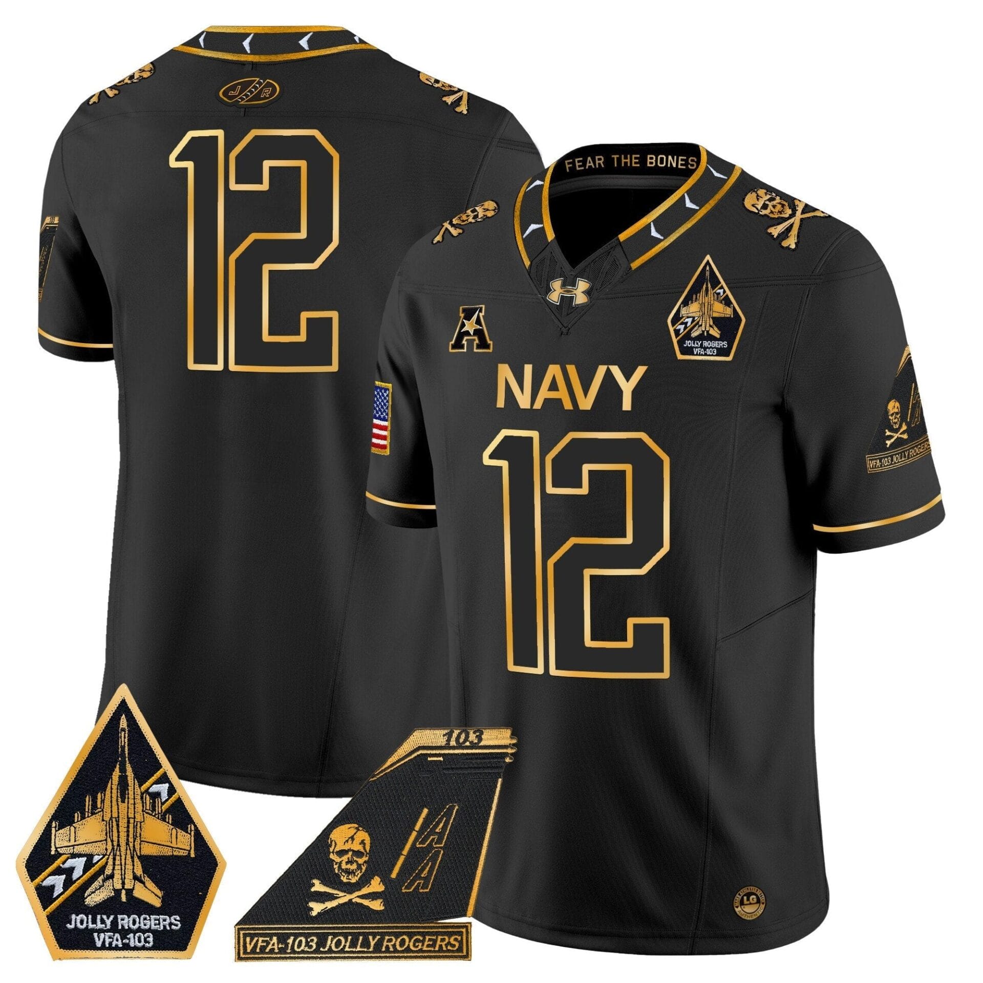 Navy Midshipmen 2024 Jolly Rogers Patch Gold Vapor Limited Jersey - All Stitched - Image 30
