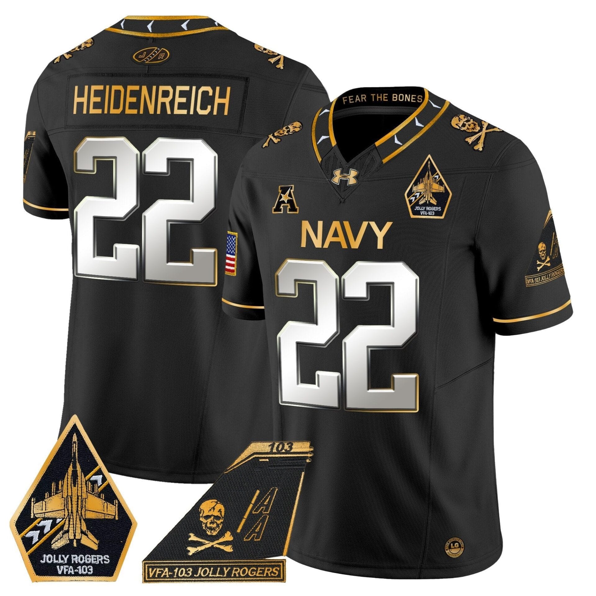 Navy Midshipmen 2024 Jolly Rogers Patch Gold Vapor Limited Jersey - All Stitched - Image 32