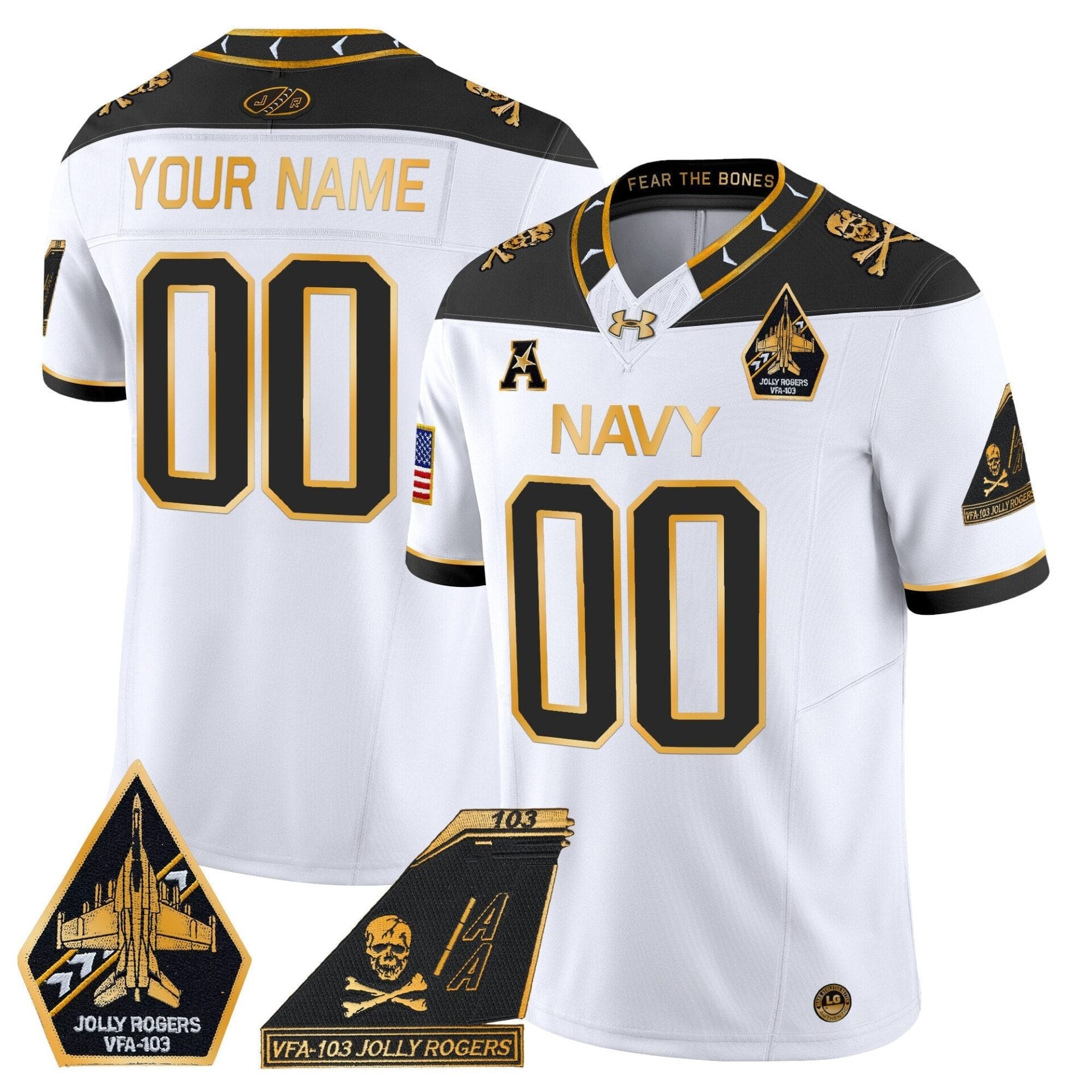 Navy Midshipmen 2024 Jolly Rogers Patch Gold Vapor Limited Custom Jersey - All Stitched - Image 2