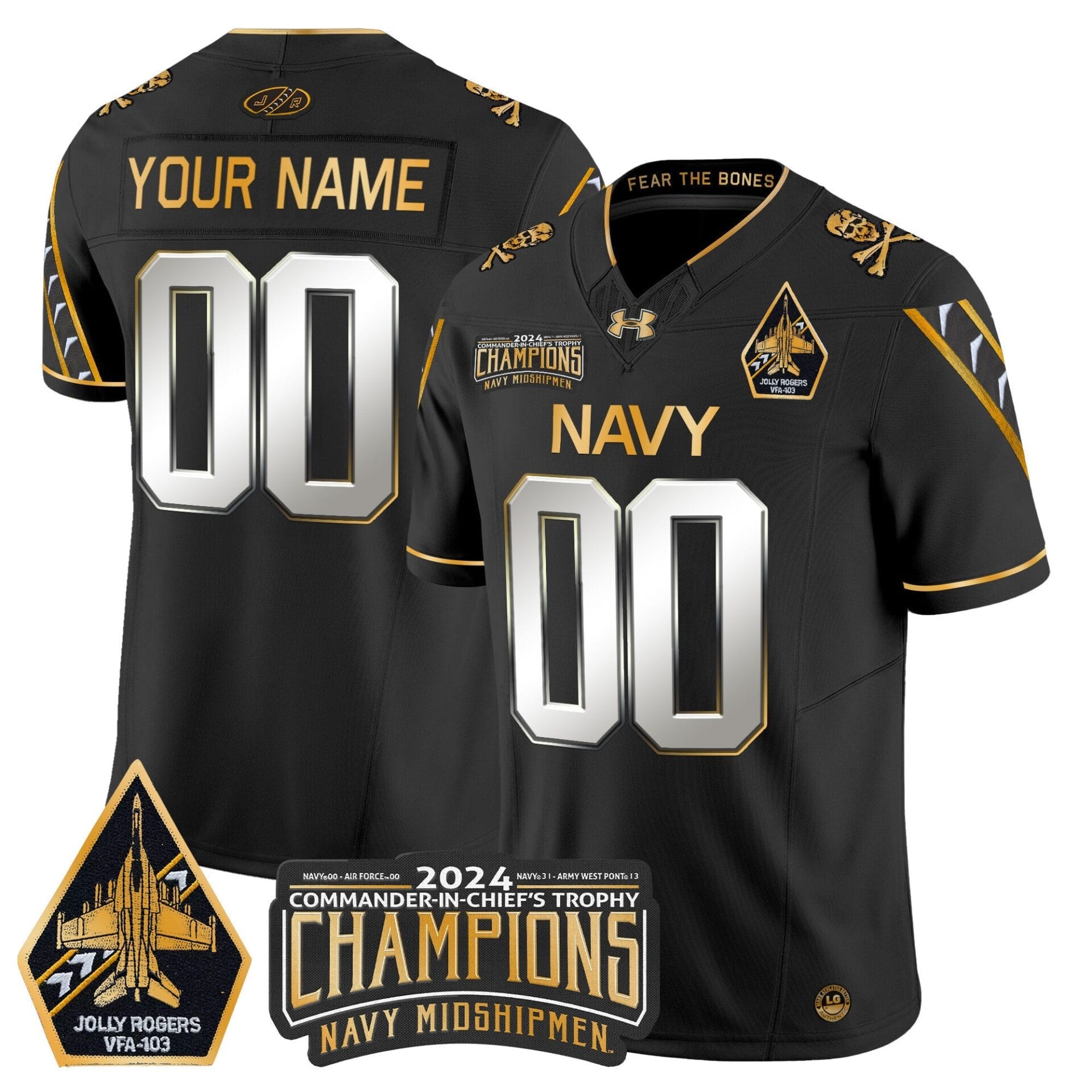 Navy Midshipmen 2024 Commander-In-Chief's Trophy Champions Patch Gold Vapor Limited Custom Jersey - All Stitched - Image 4