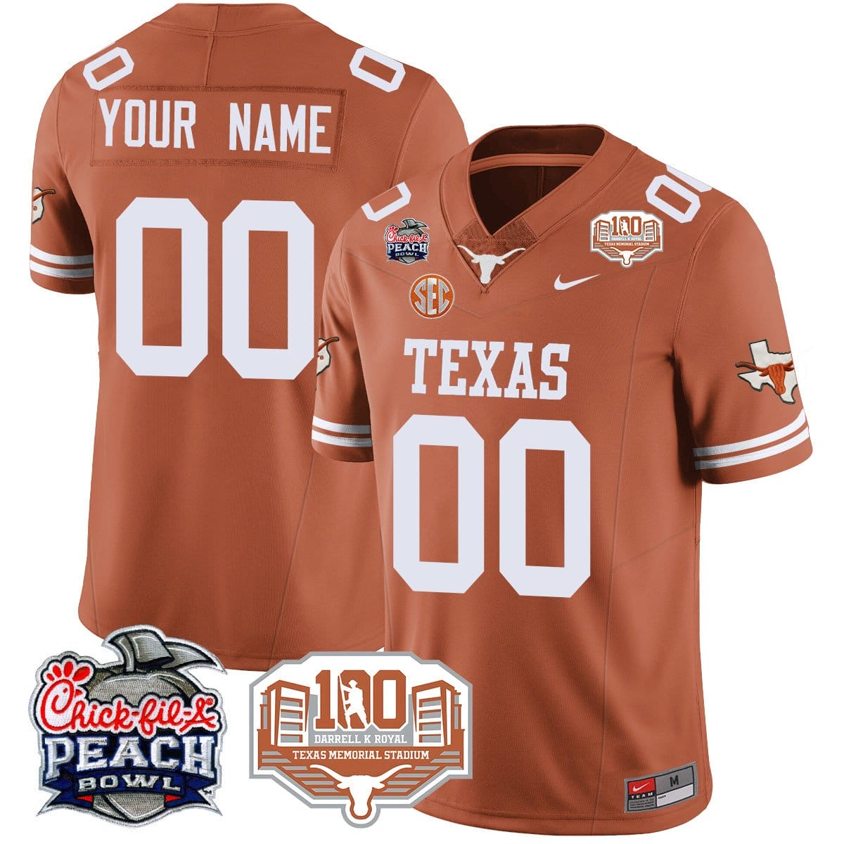 Custom Texas Longhorns 2024 Chick-fil-A Peach Bowl Jersey - All Stitched - Image 4