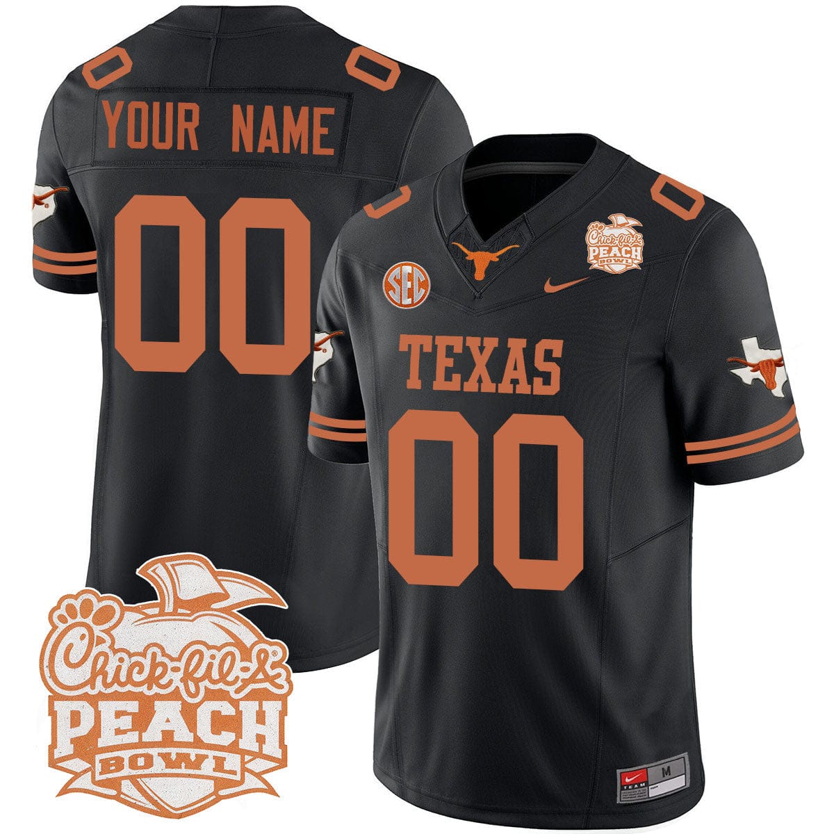 Custom Texas Longhorns 2024 Peach Bowl Jersey - All Stitched - Image 3