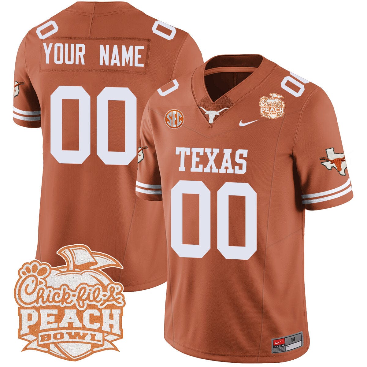 Custom Texas Longhorns 2024 Peach Bowl Jersey - All Stitched - Image 4