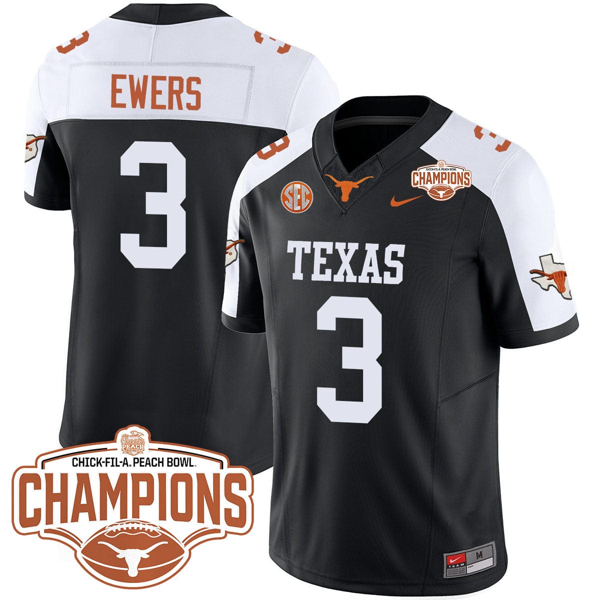 Texas Longhorns 2024 Peach Bowl Champions Jersey - All Stitched - Image 7