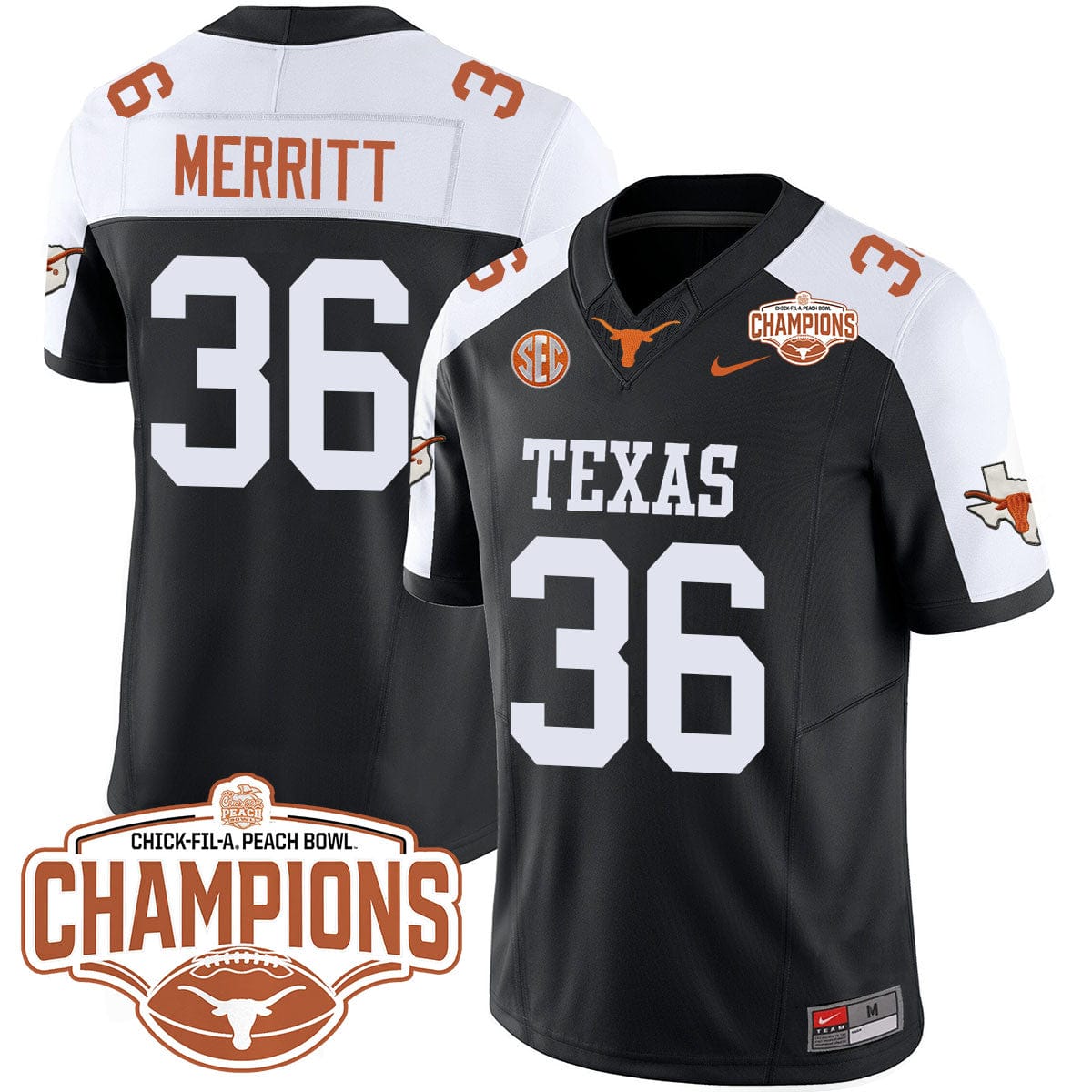 Texas Longhorns 2024 Peach Bowl Champions Jersey - All Stitched - Image 37