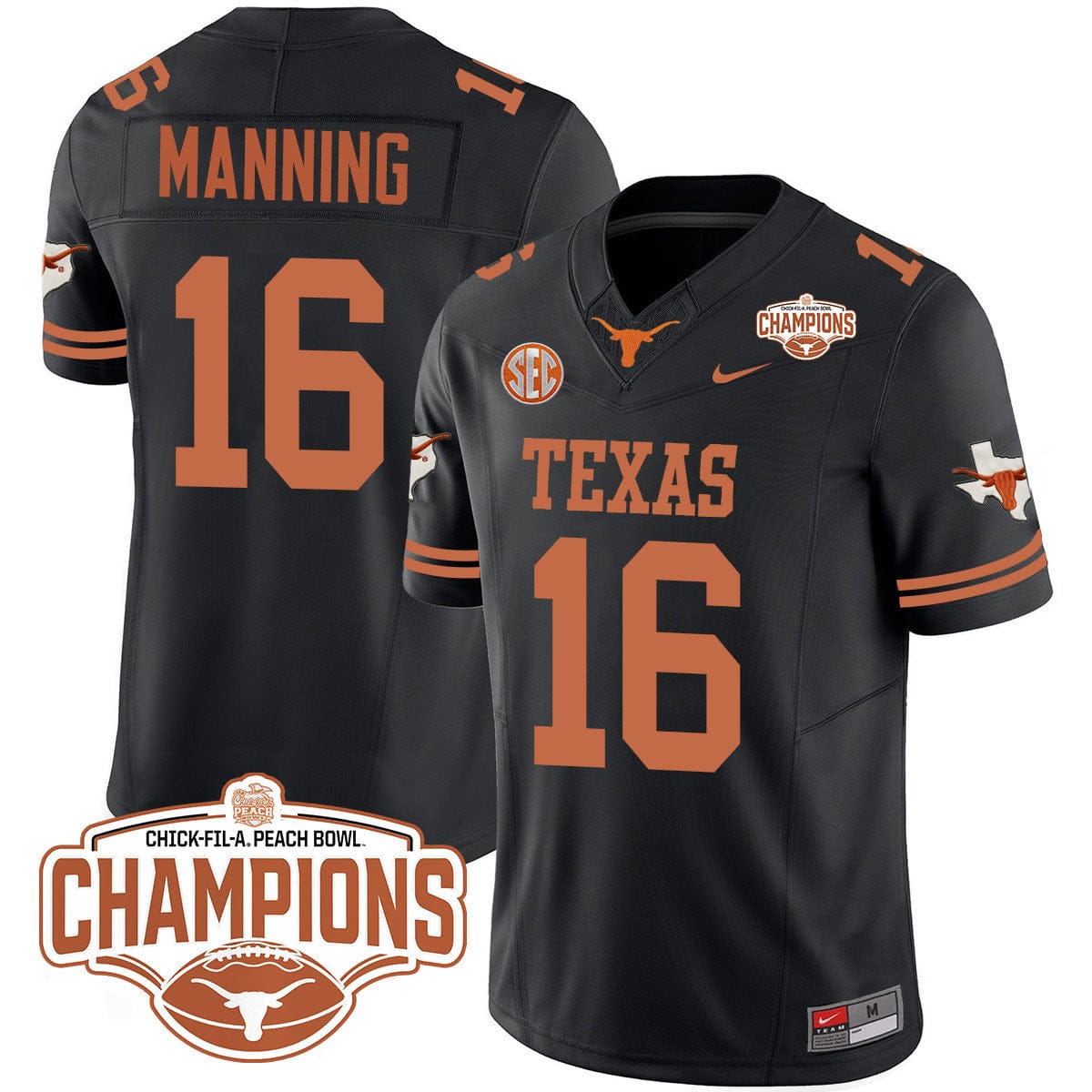 Texas Longhorns 2024 Peach Bowl Champions Jersey - All Stitched - Image 3