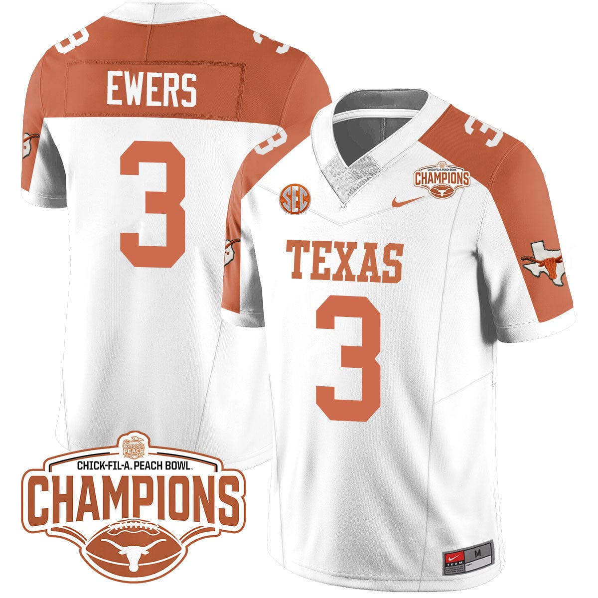 Texas Longhorns 2024 Peach Bowl Champions Jersey - All Stitched - Image 8