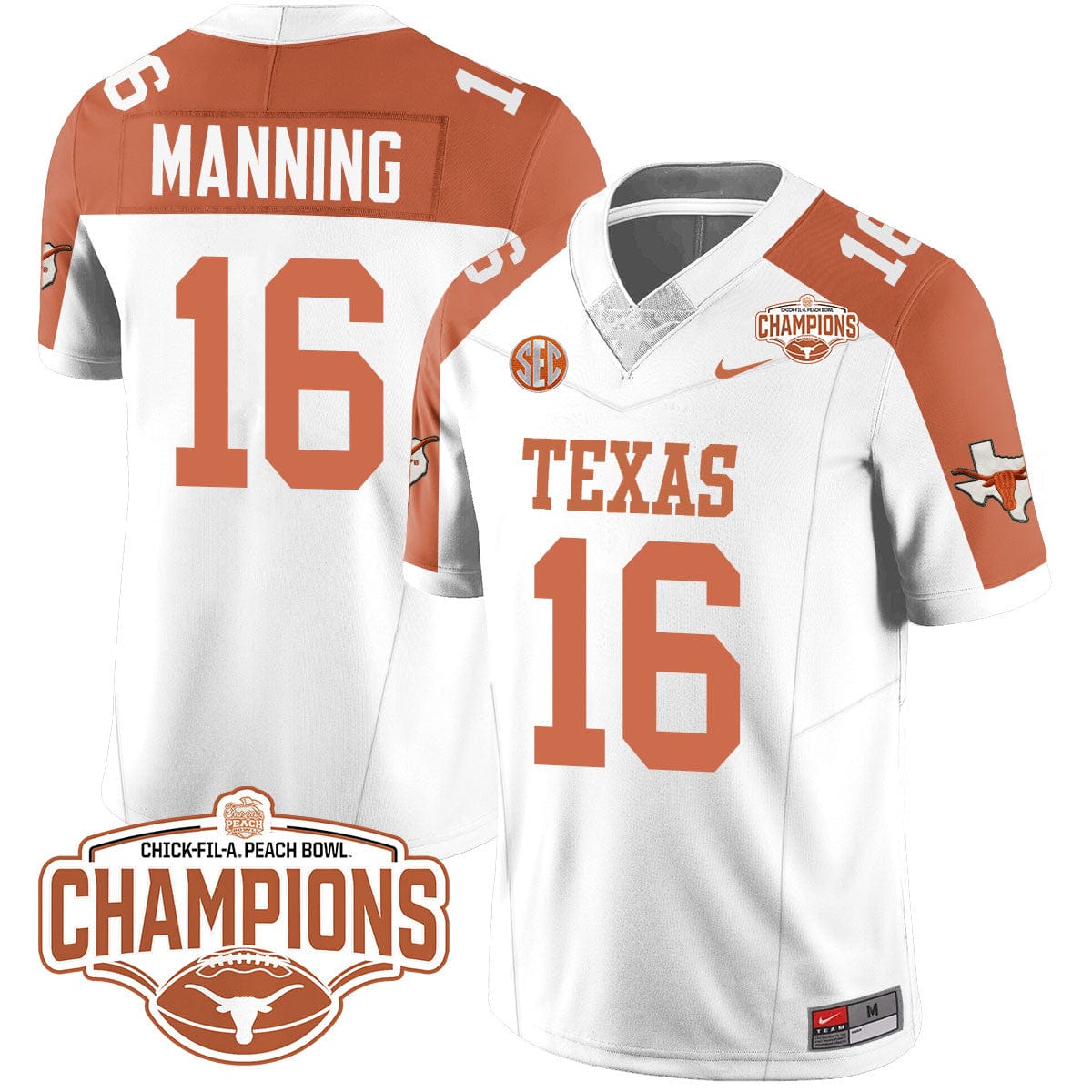 Texas Longhorns 2024 Peach Bowl Champions Jersey - All Stitched - Image 2