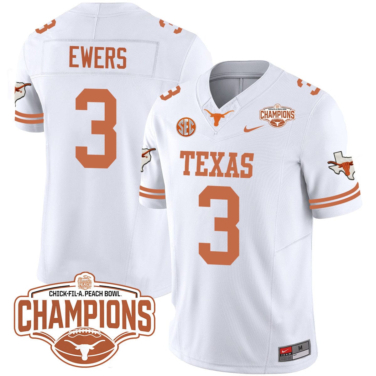 Texas Longhorns 2024 Peach Bowl Champions Jersey - All Stitched - Image 10