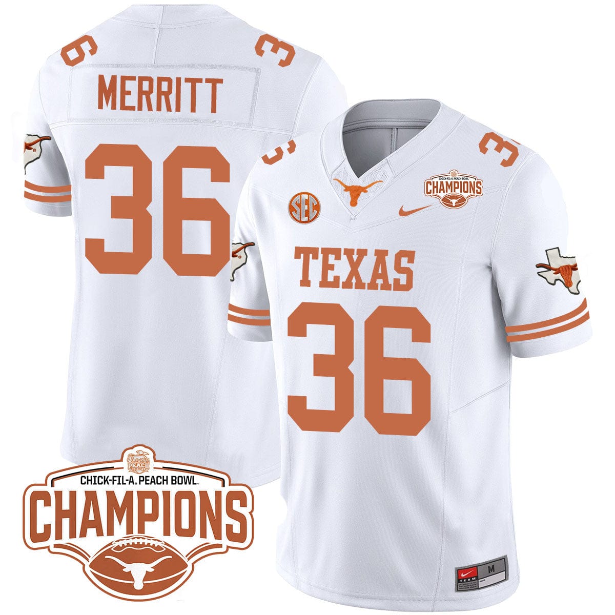 Texas Longhorns 2024 Peach Bowl Champions Jersey - All Stitched - Image 40