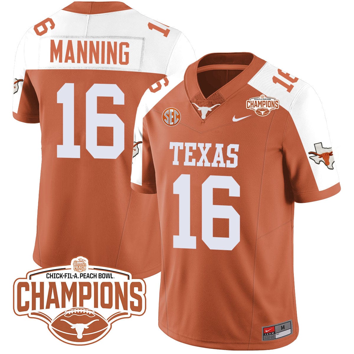 Texas Longhorns 2024 Peach Bowl Champions Jersey - All Stitched - Image 5