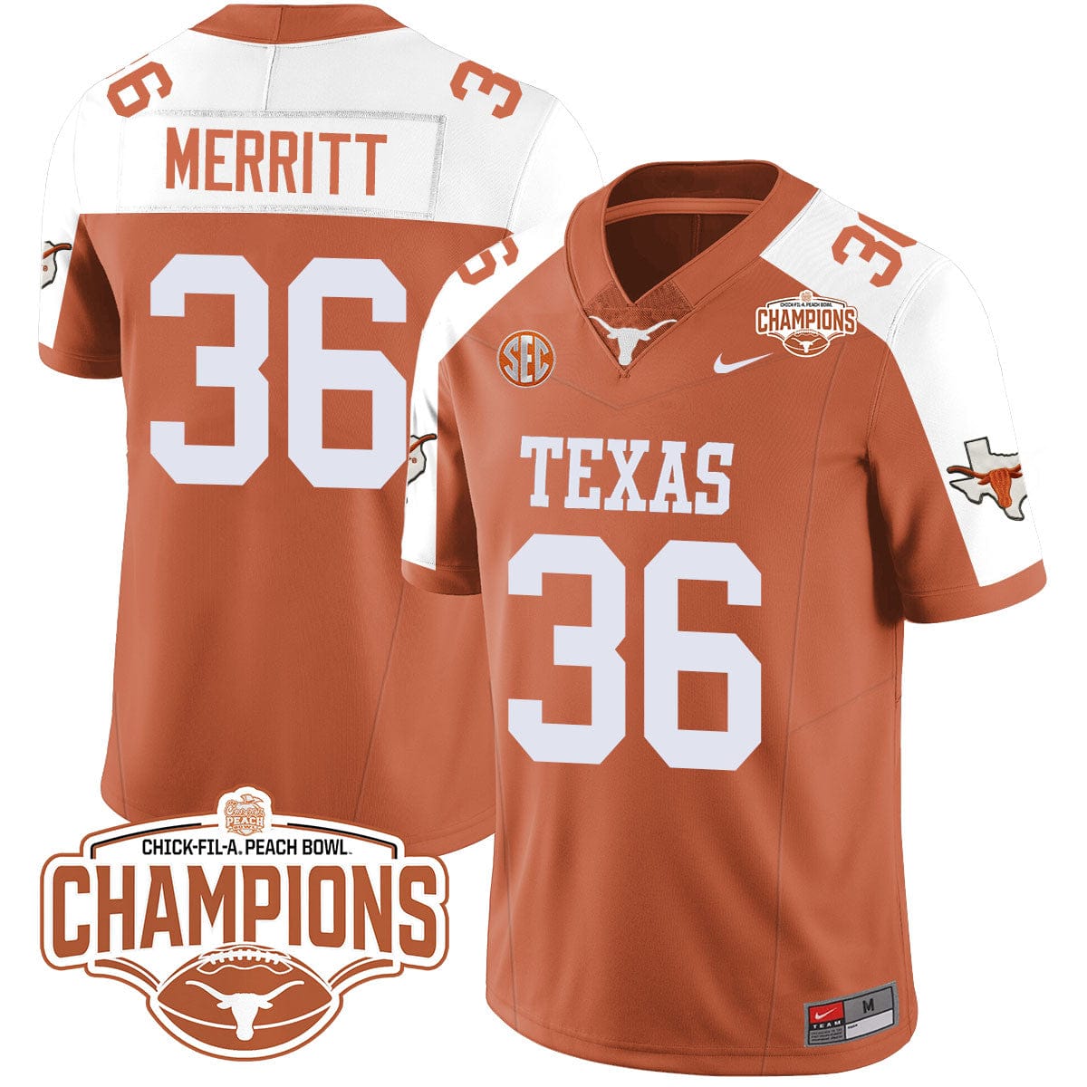 Texas Longhorns 2024 Peach Bowl Champions Jersey - All Stitched - Image 41