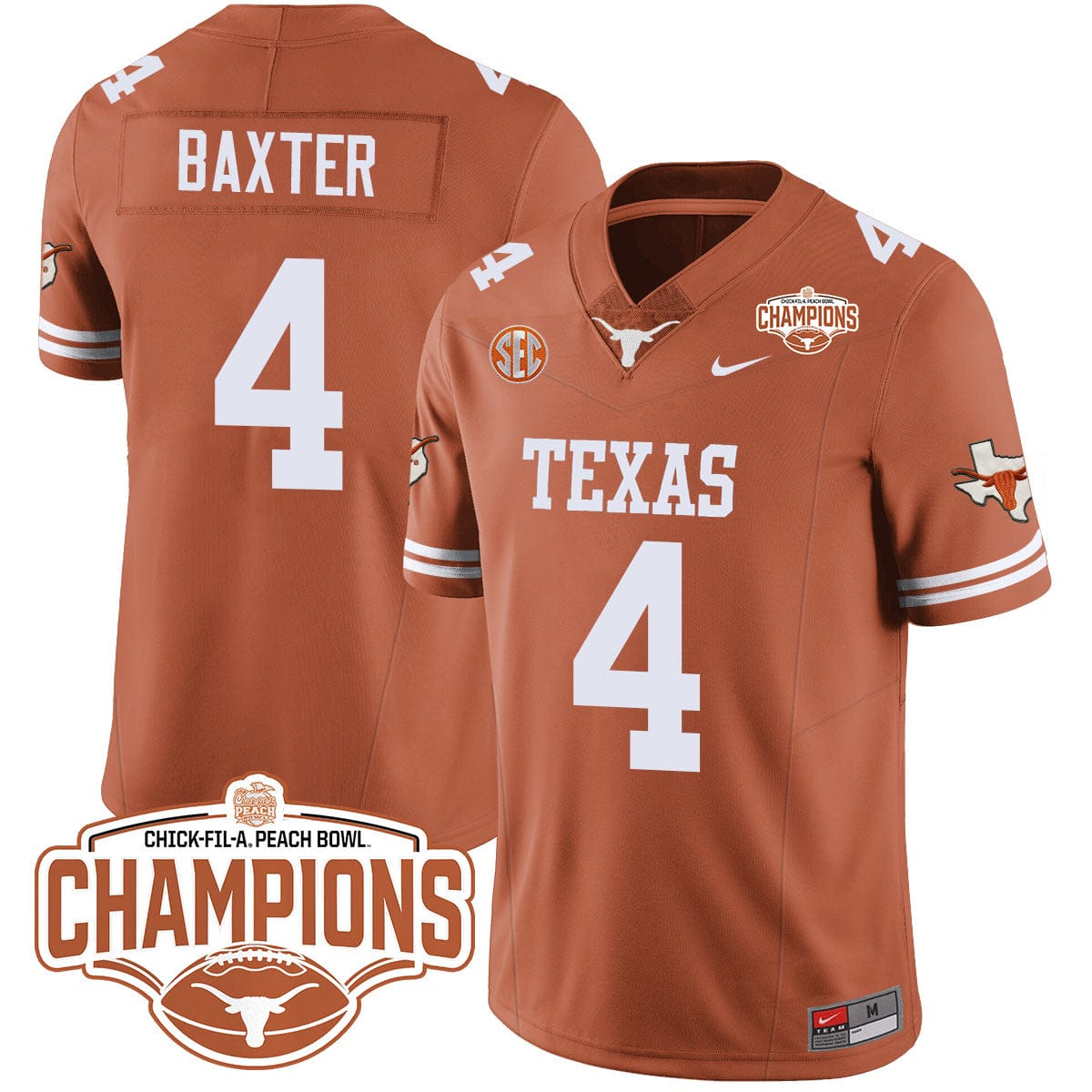 Texas Longhorns 2024 Peach Bowl Champions Jersey - All Stitched - Image 24