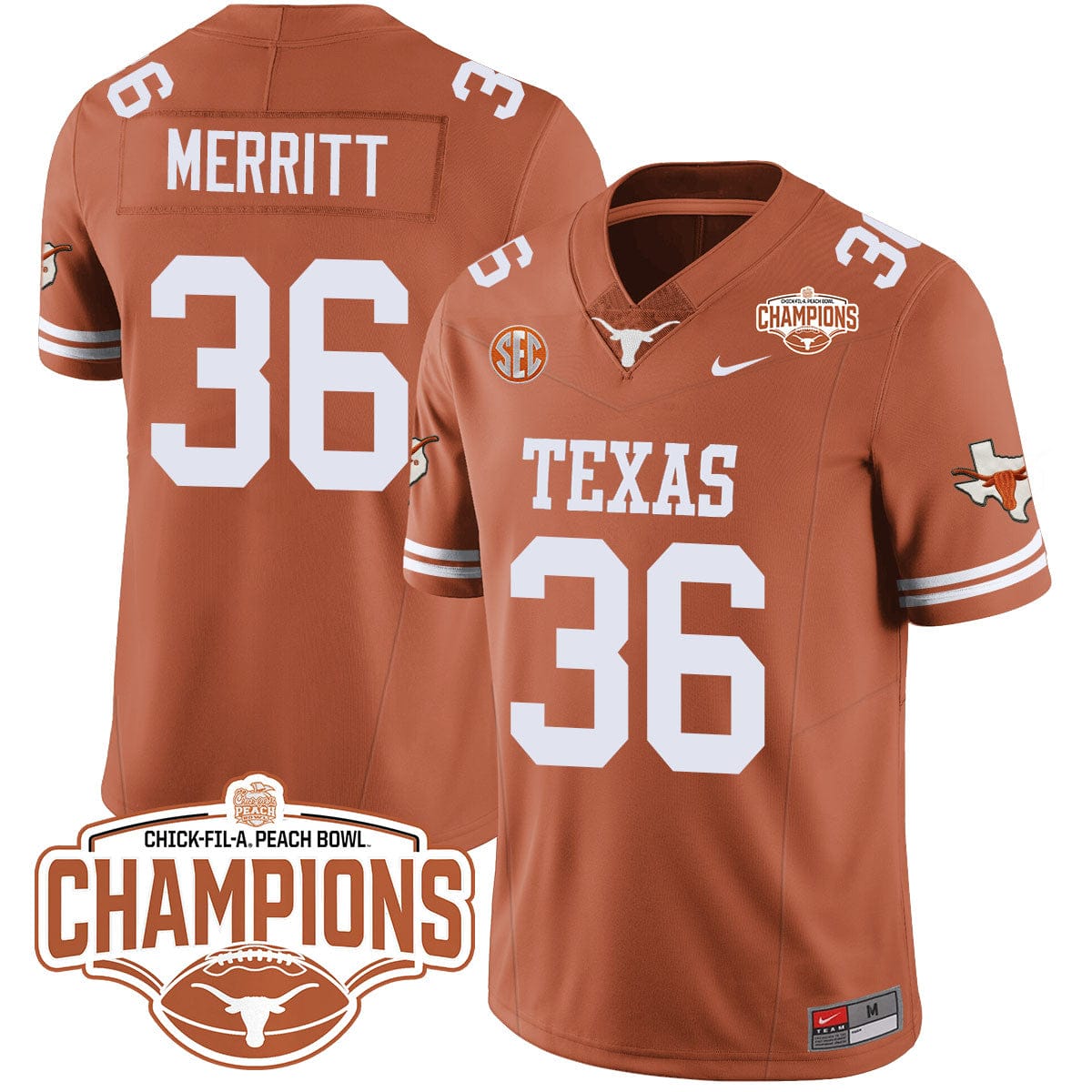 Texas Longhorns 2024 Peach Bowl Champions Jersey - All Stitched - Image 42