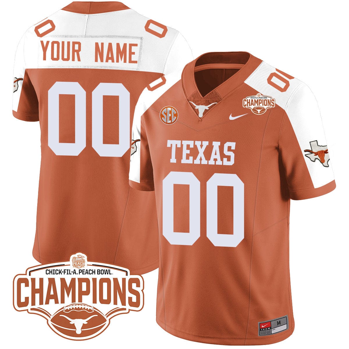 Custom Texas Longhorns 2024 Peach Bowl Champions Jersey - All Stitched - Image 2