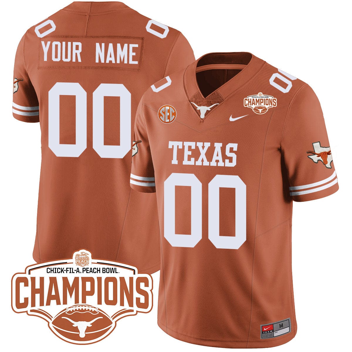 Custom Texas Longhorns 2024 Peach Bowl Champions Jersey - All Stitched - Image 4