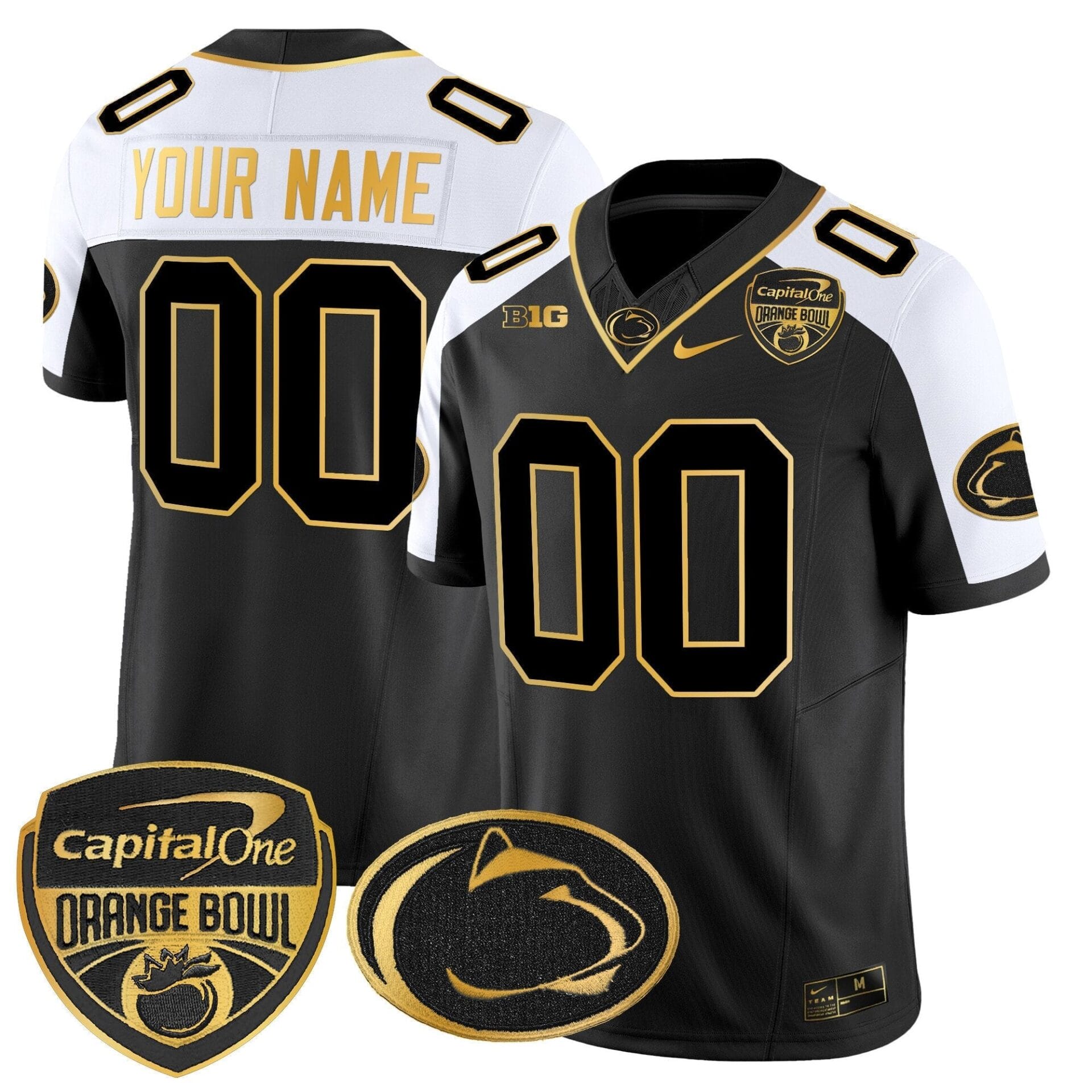 Penn State Nittany Lions Orange Bowl Patch Gold Vapor Limited Custom Jersey - All Stitched