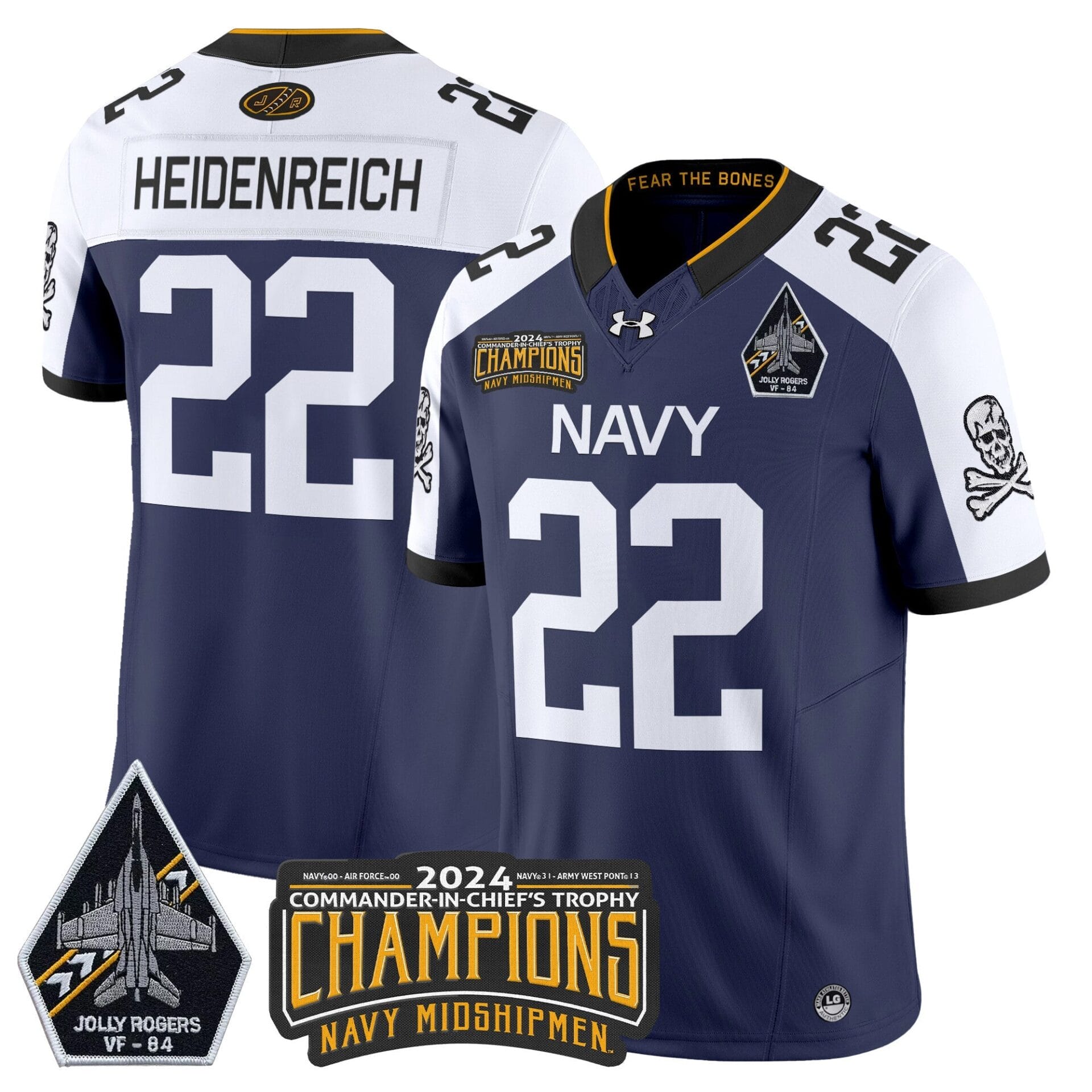 Navy Midshipmen 2024 Jolly Rogers VF-84 & Commander-In-Chief's Trophy Champions Patch Vapor Limited Jersey - All Stitched - Image 12