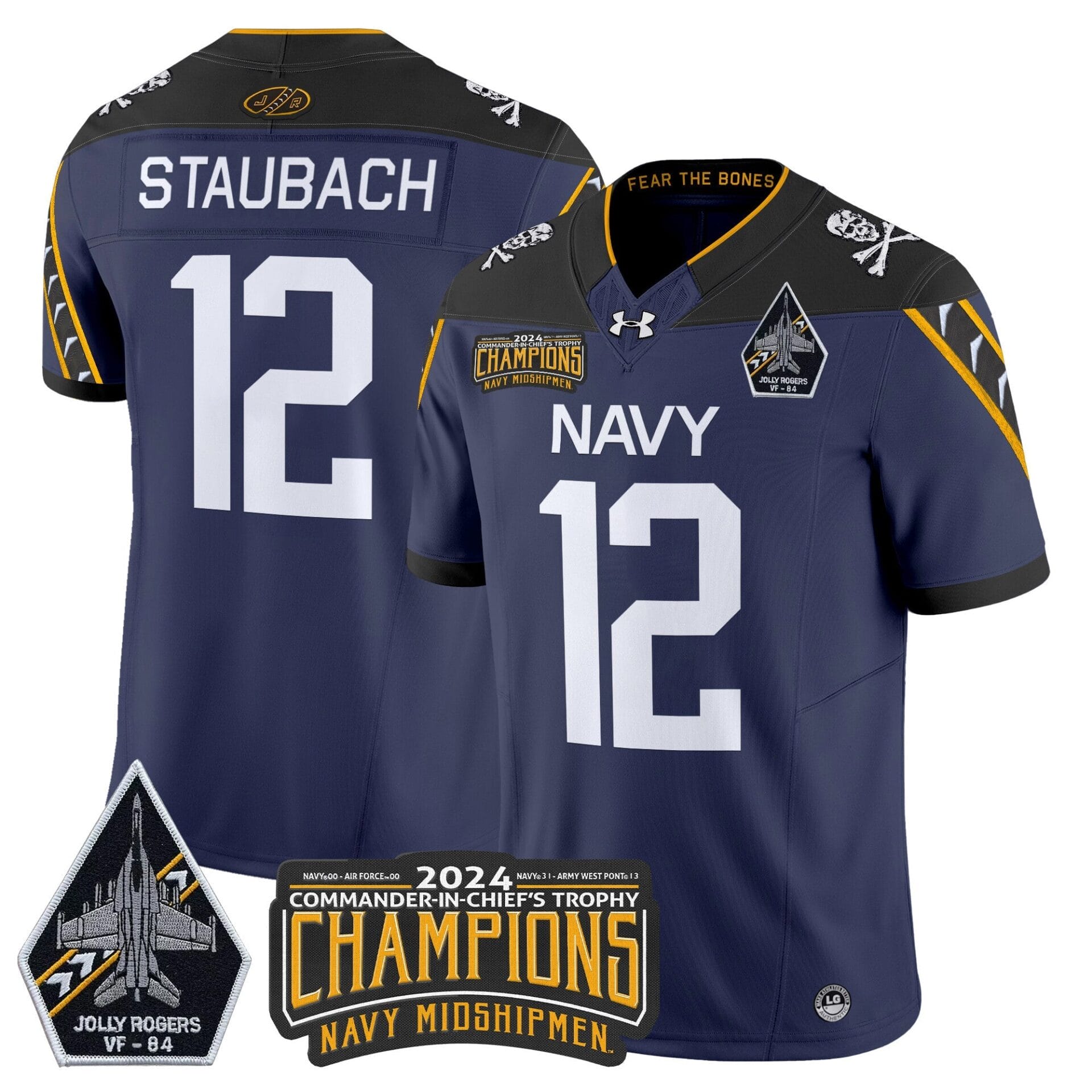 Navy Midshipmen 2024 Jolly Rogers VF-84 & Commander-In-Chief's Trophy Champions Patch Vapor Limited Jersey - All Stitched - Image 35