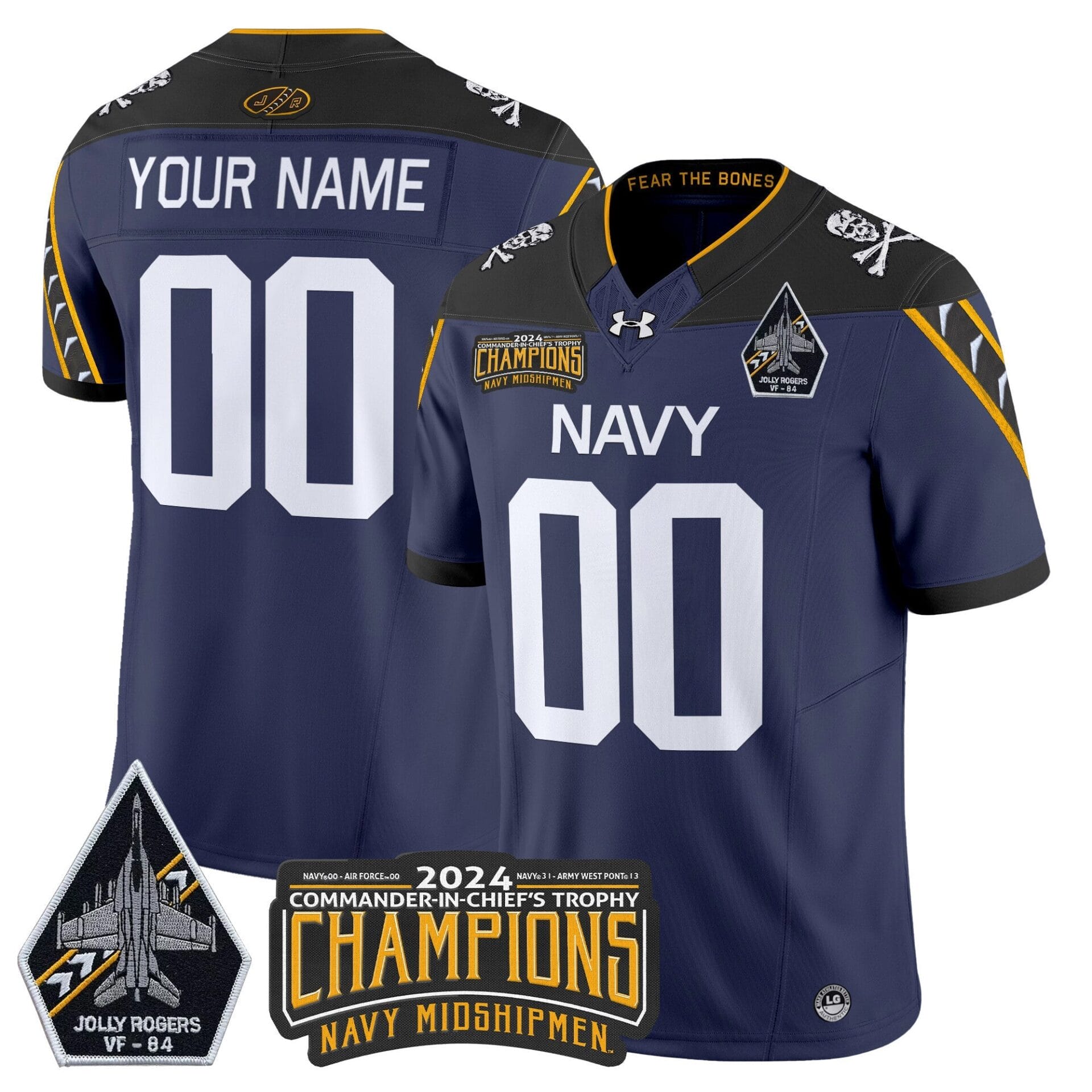 Navy Midshipmen 2024 Jolly Rogers VF-84 & Commander-In-Chief's Trophy Champions Patch Vapor Limited Custom Jersey - All Stitched - Image 4