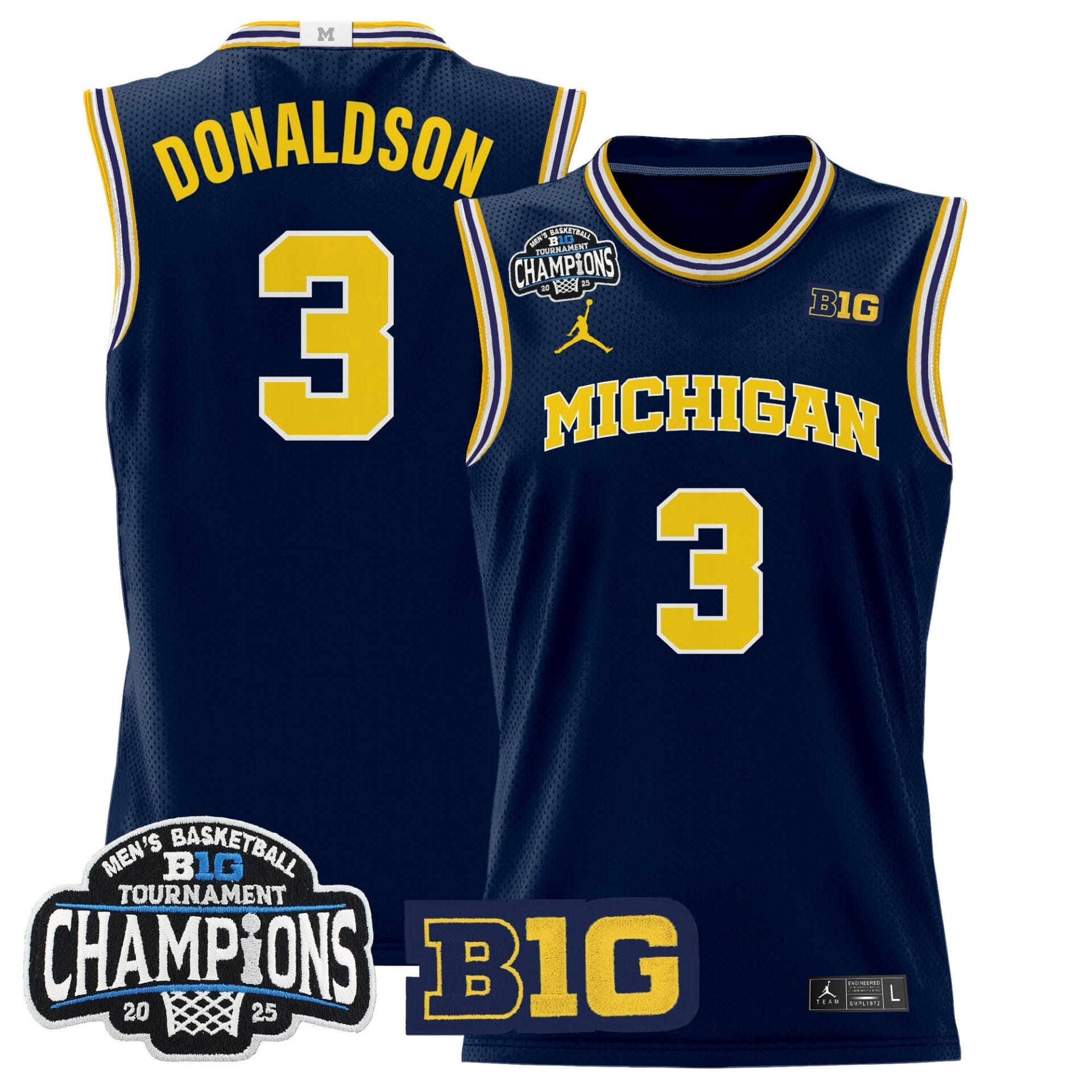 Michigan Wolverines 2025 Big Ten Conference Tournament Champions Basketball Jersey - All Stitched - Image 3