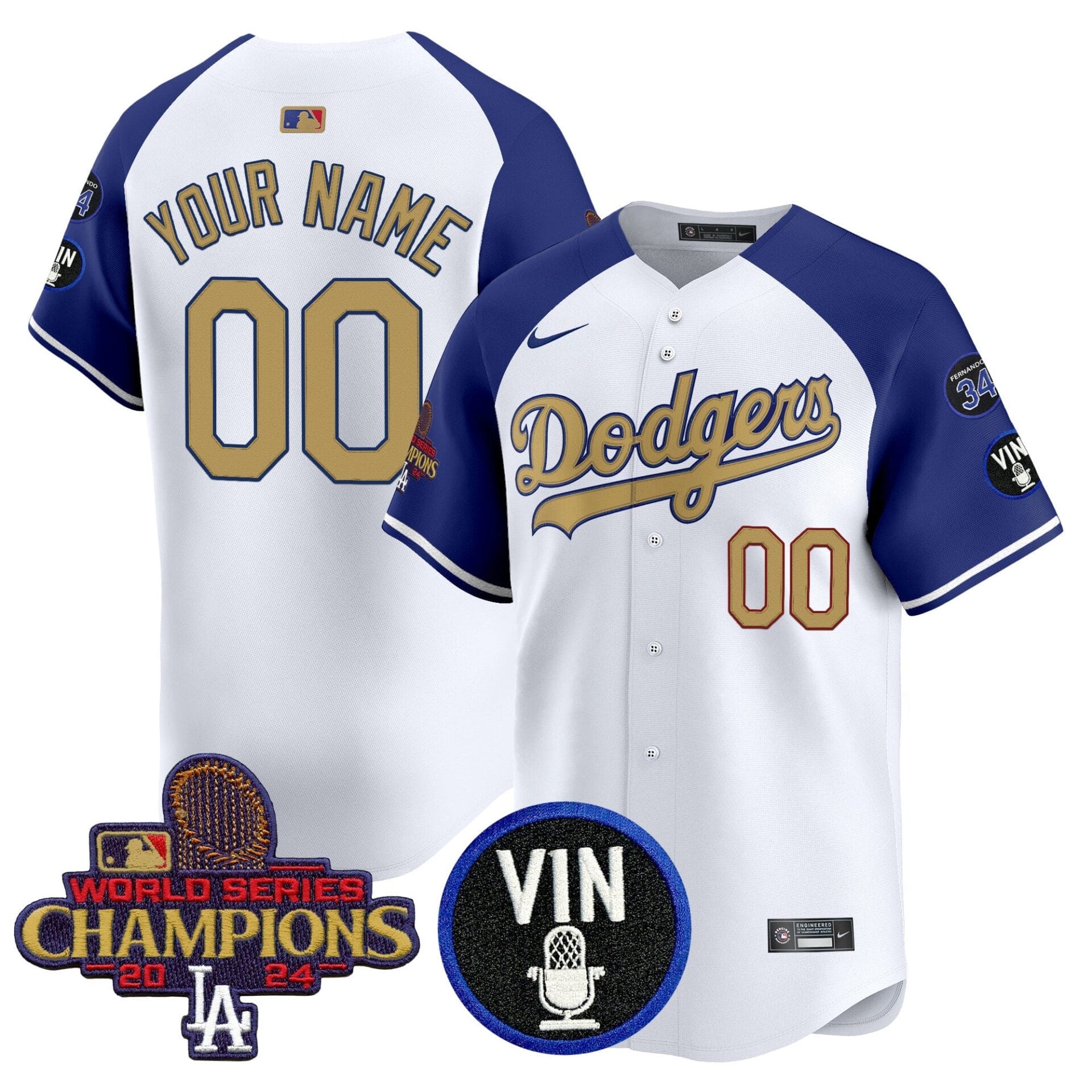 Dodgers 2025 Vin Scully & #34 Fernando Patch Gold Vapor Premier Limited Custom Jersey - All Stitched - Image 3