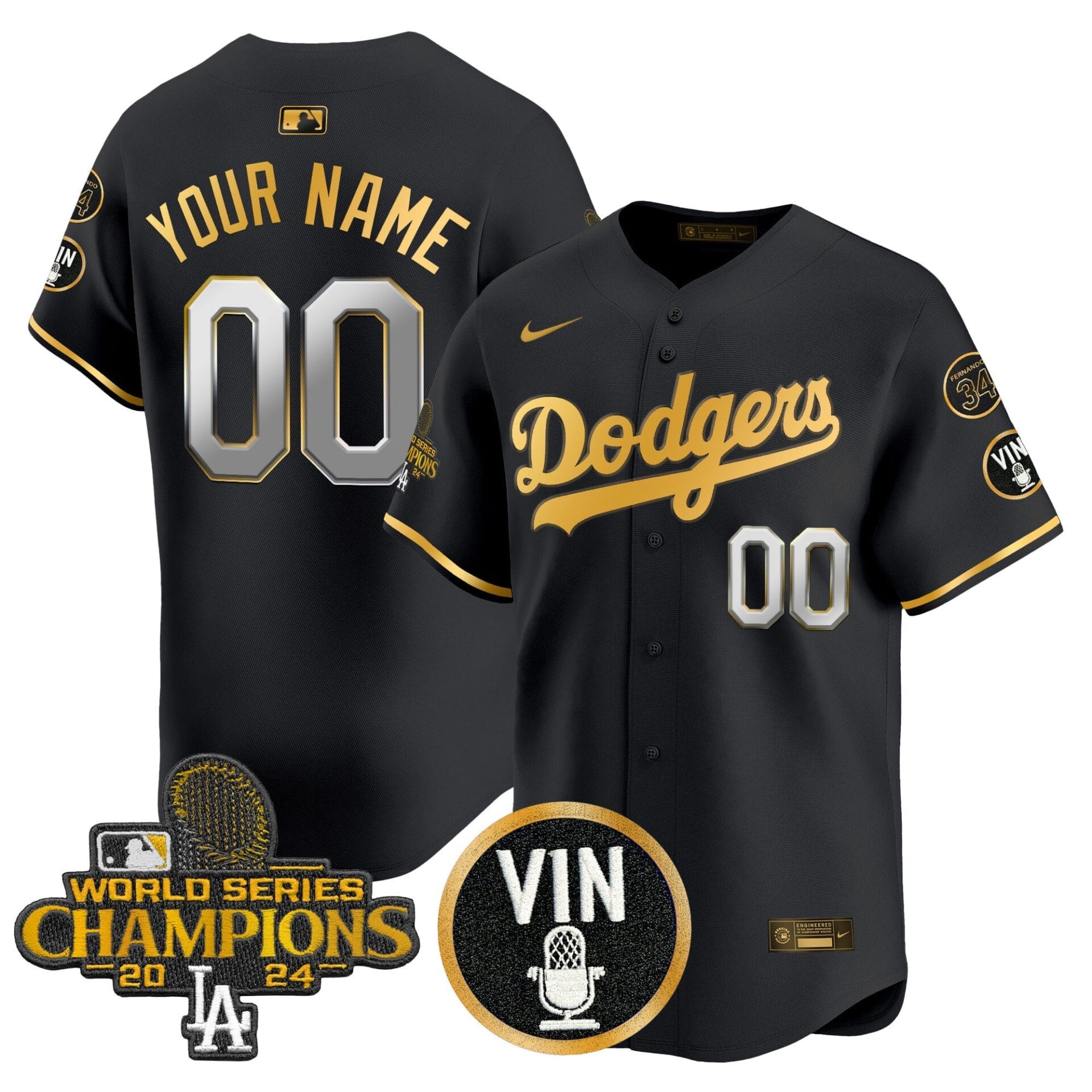 Dodgers 2025 Vin Scully & #34 Fernando Patch Gold Vapor Premier Limited Custom Jersey - All Stitched - Image 4