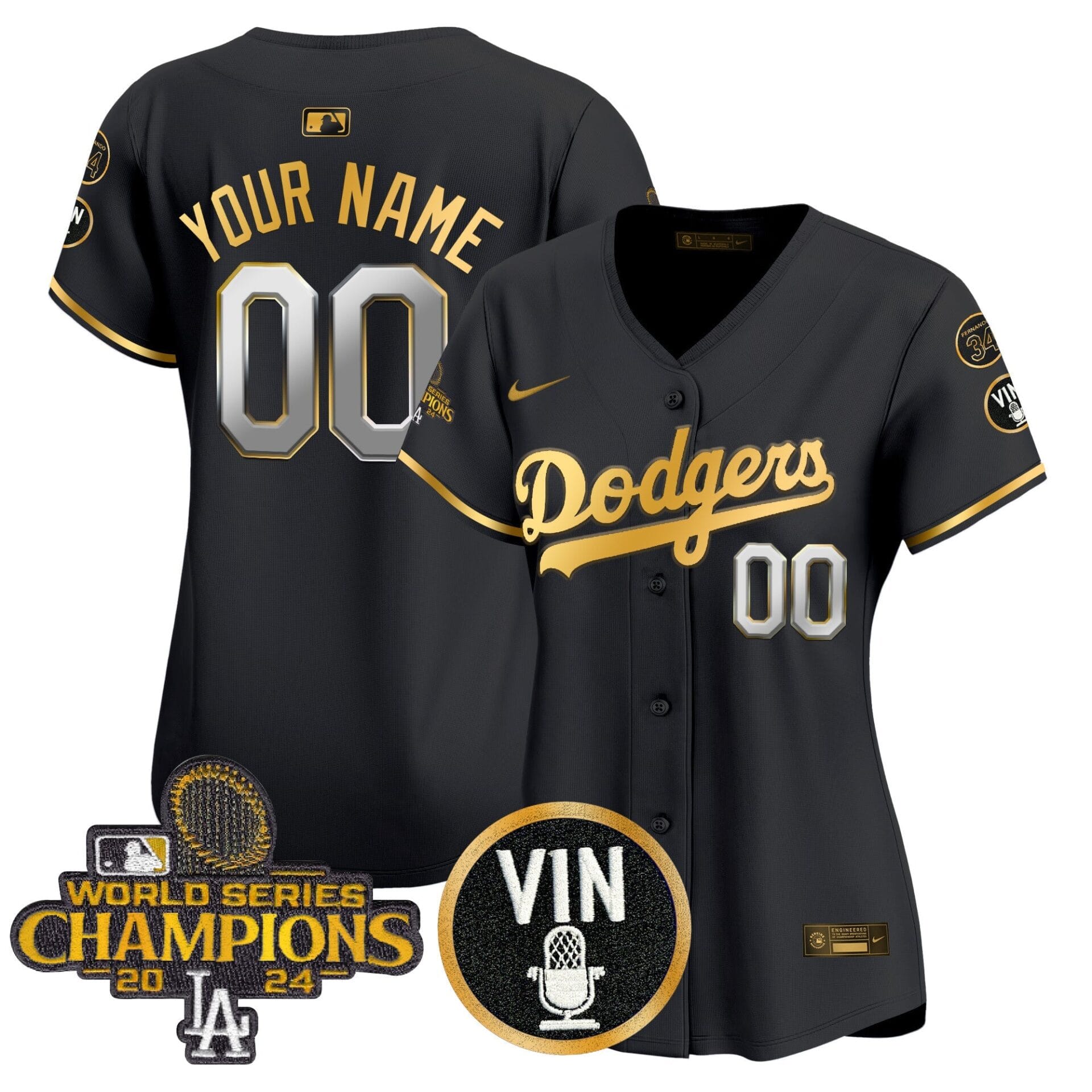 Dodgers 2025 Vin Scully & #34 Fernando Patch Gold Vapor Premier Limited Custom Jersey - All Stitched - Image 9